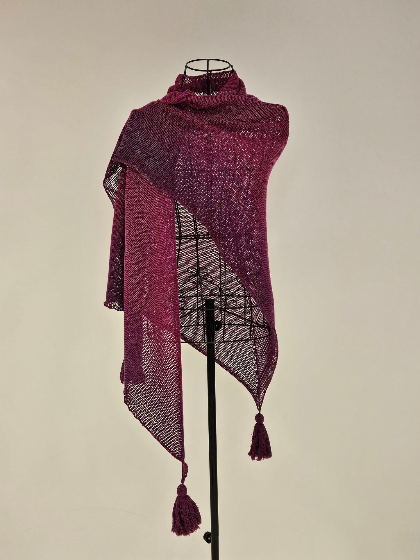 Large triangle handknitted shawl "Purple Eclipse"