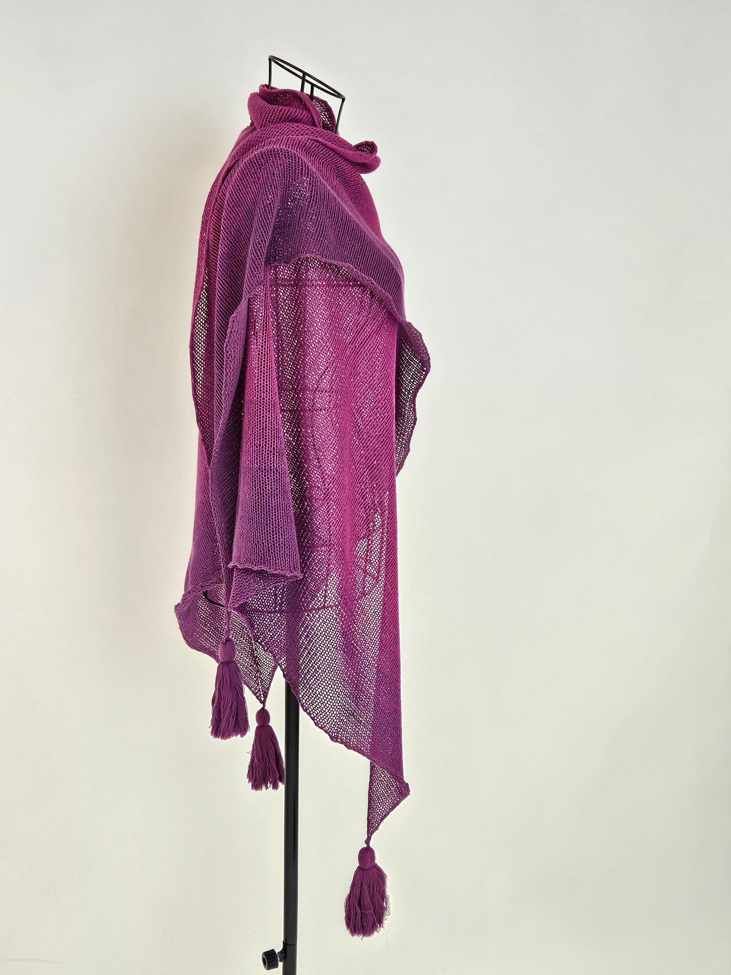 Large triangle handknitted shawl "Purple Eclipse"