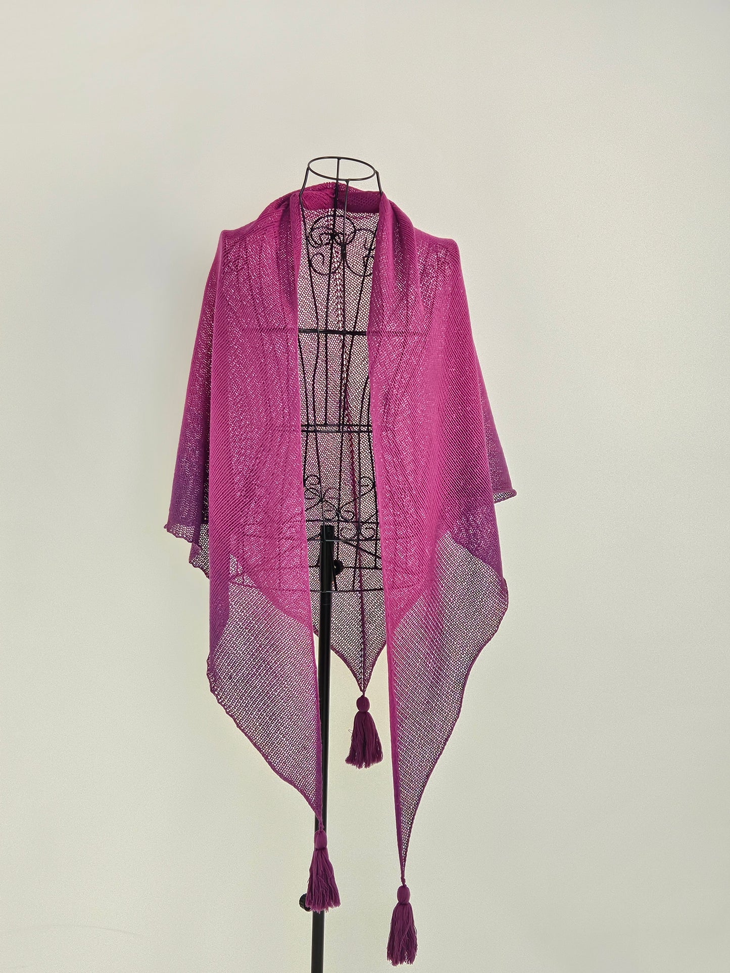 Large triangle handknitted shawl "Purple Eclipse"