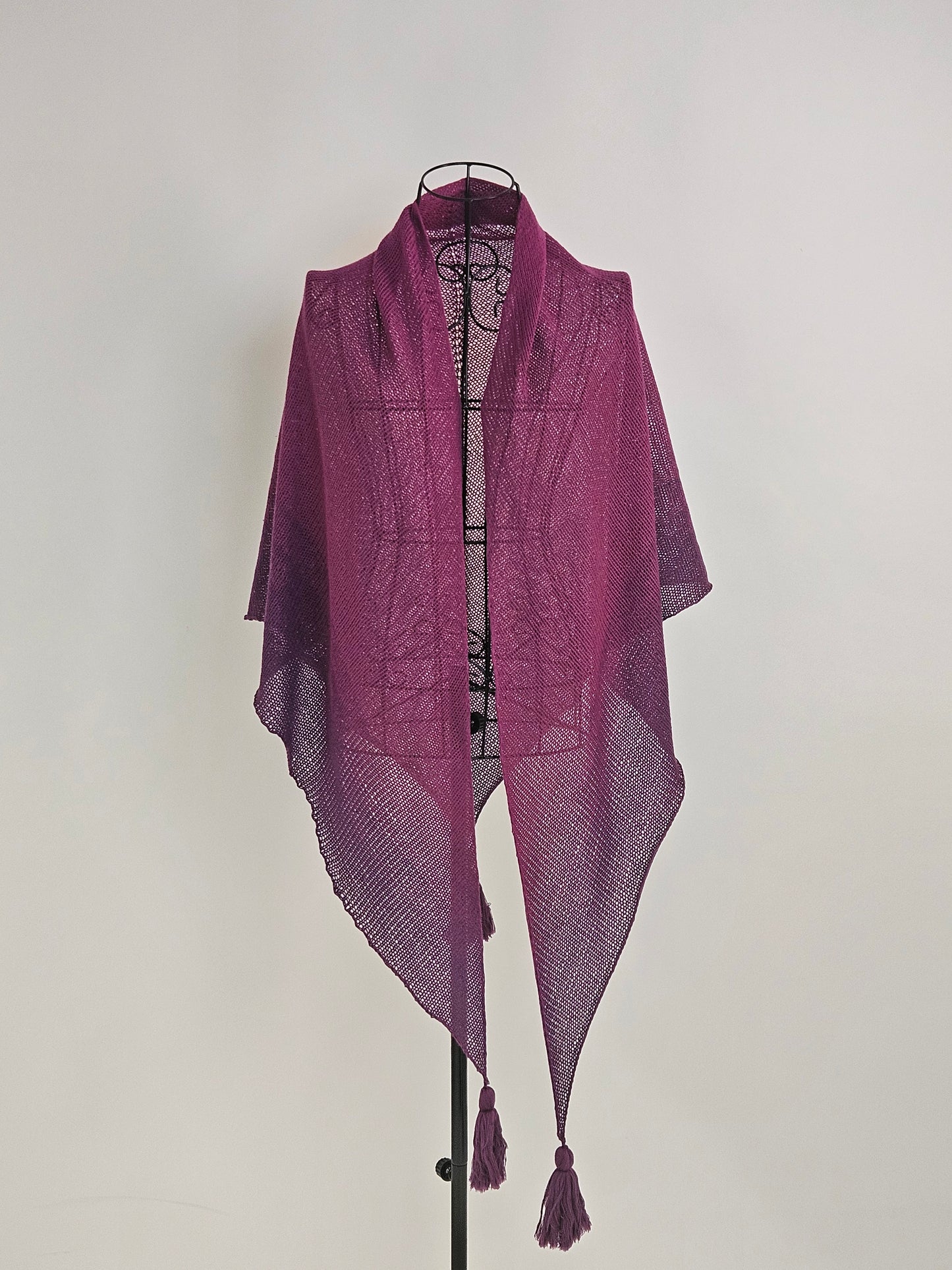 Large triangle handknitted shawl "Purple Eclipse"