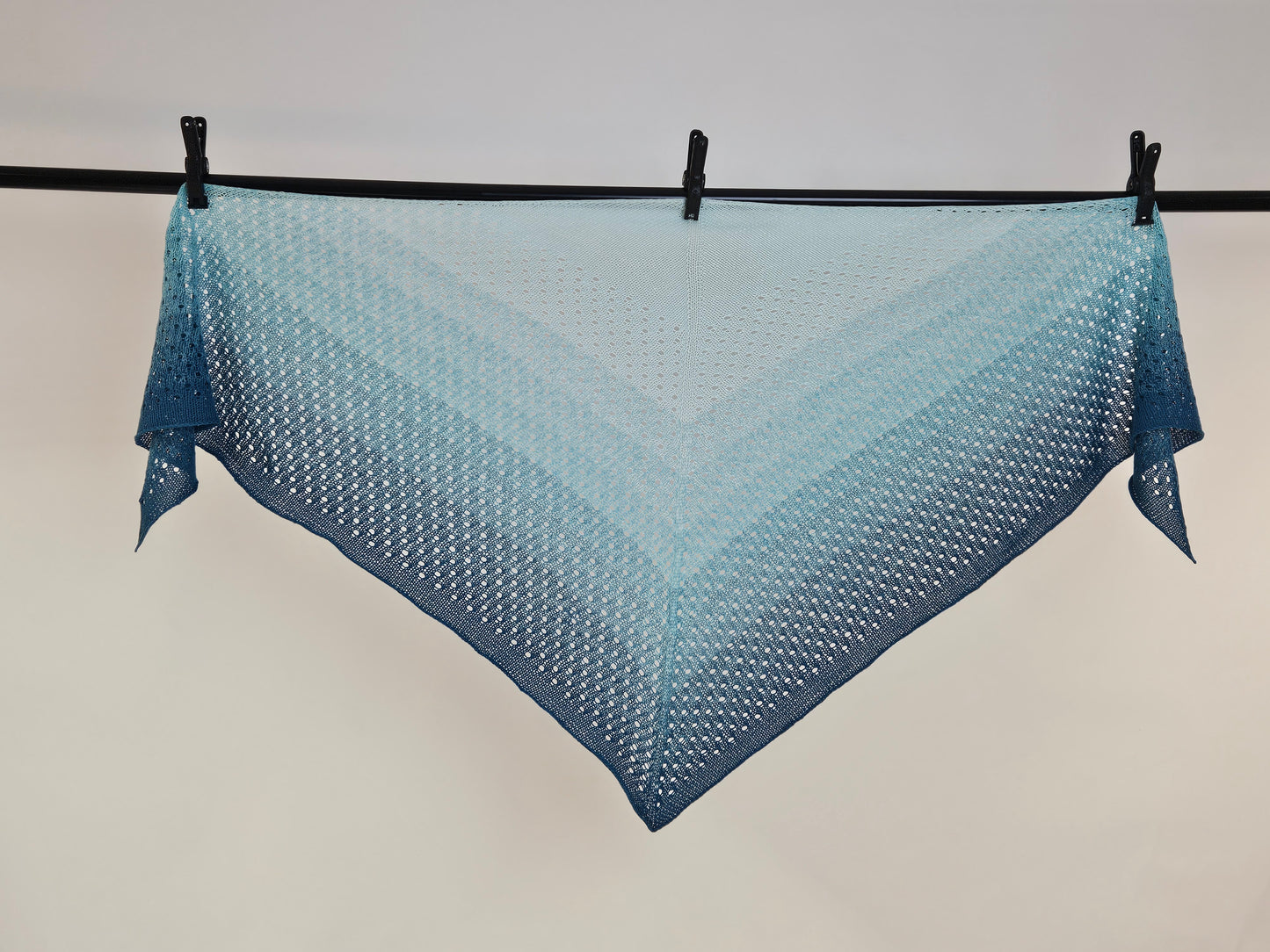 Large triangle handknitted shawl "Blue Lava" 100% organic cotton
