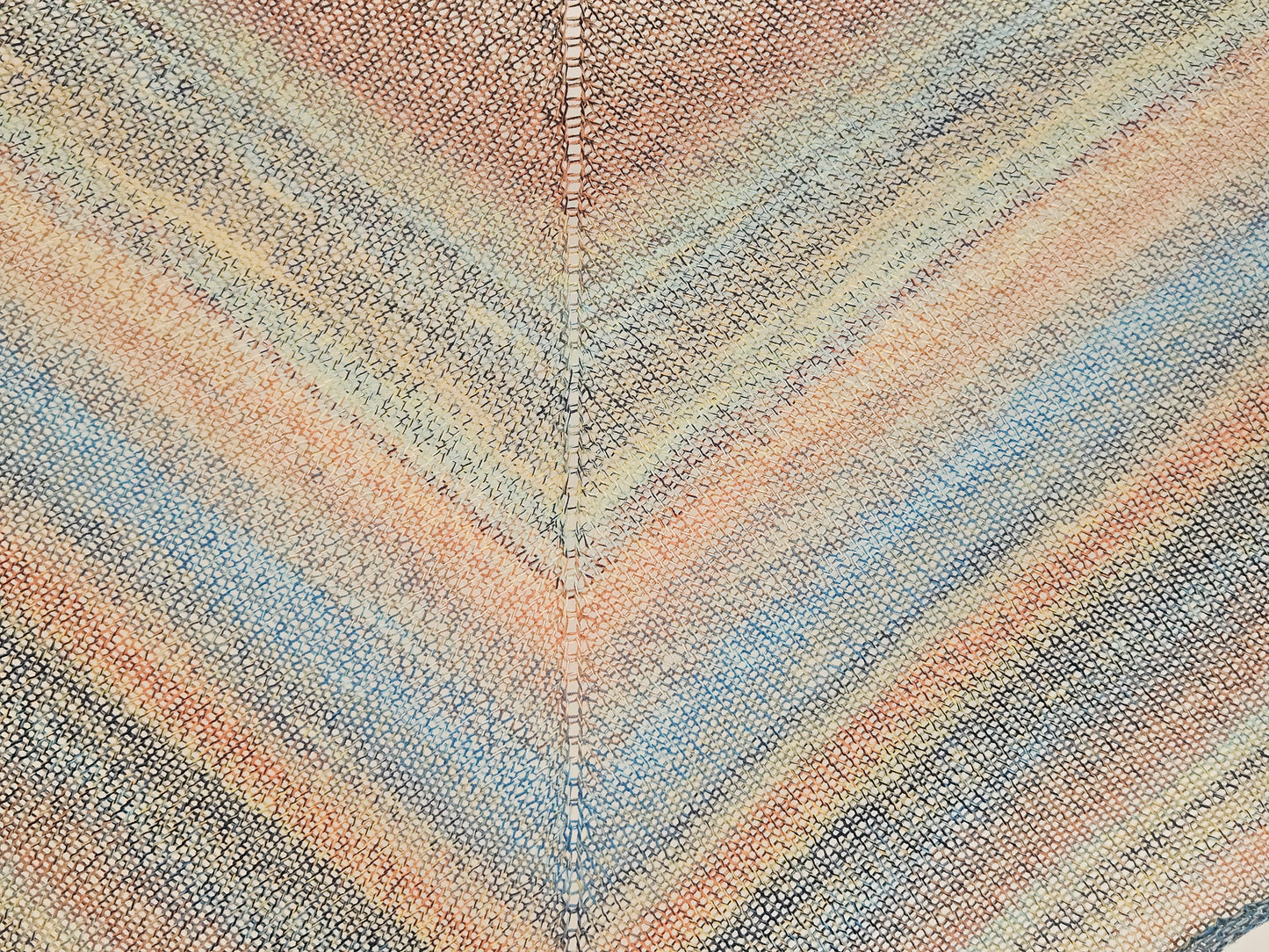 Large Triangle Handknitted Shawl "Spring Sky"