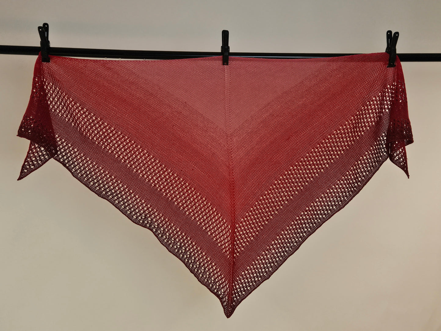 Large triangle handknitted shawl "Red Apple Moon"