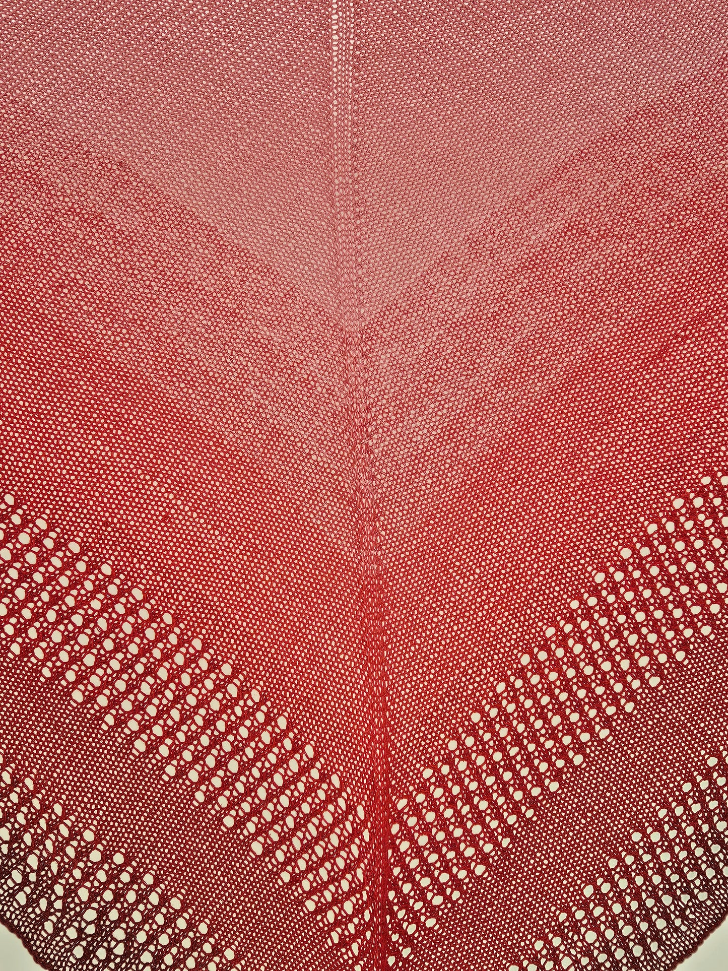 Large triangle handknitted shawl "Red Apple Moon"