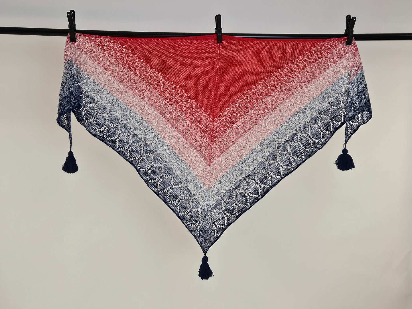 Large triangle handknitted shawl "The Sun above the River"