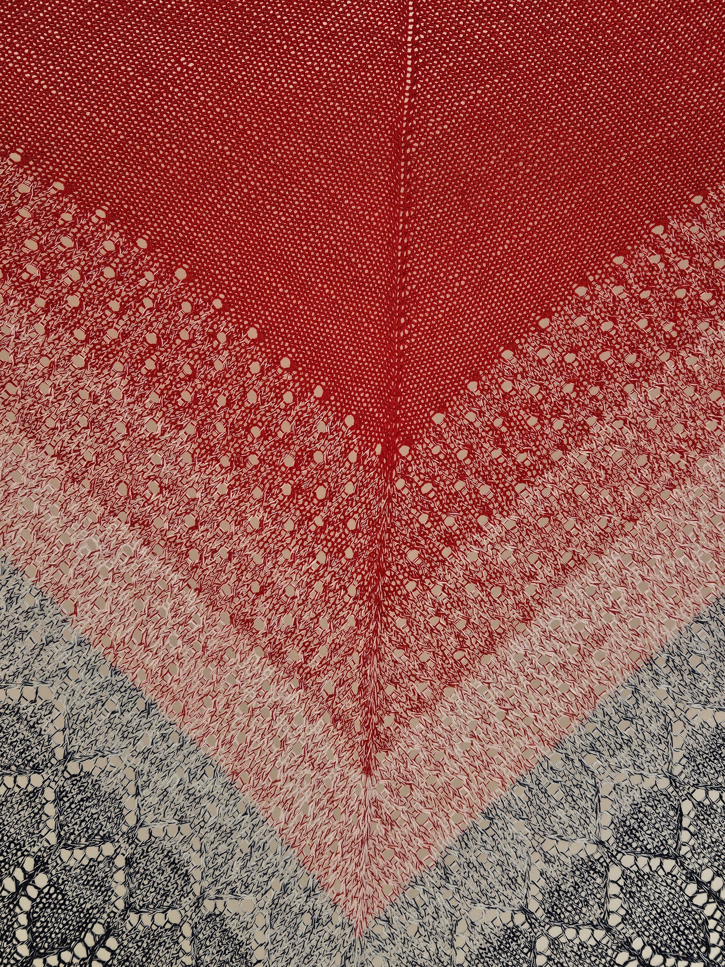 Large triangle handknitted shawl "The Sun above the River"