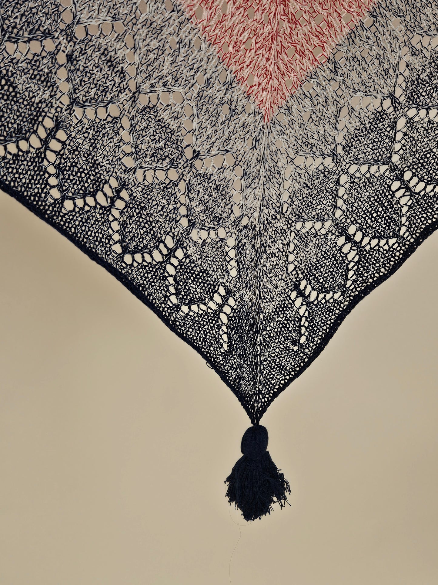 Large triangle handknitted shawl "The Sun above the River"