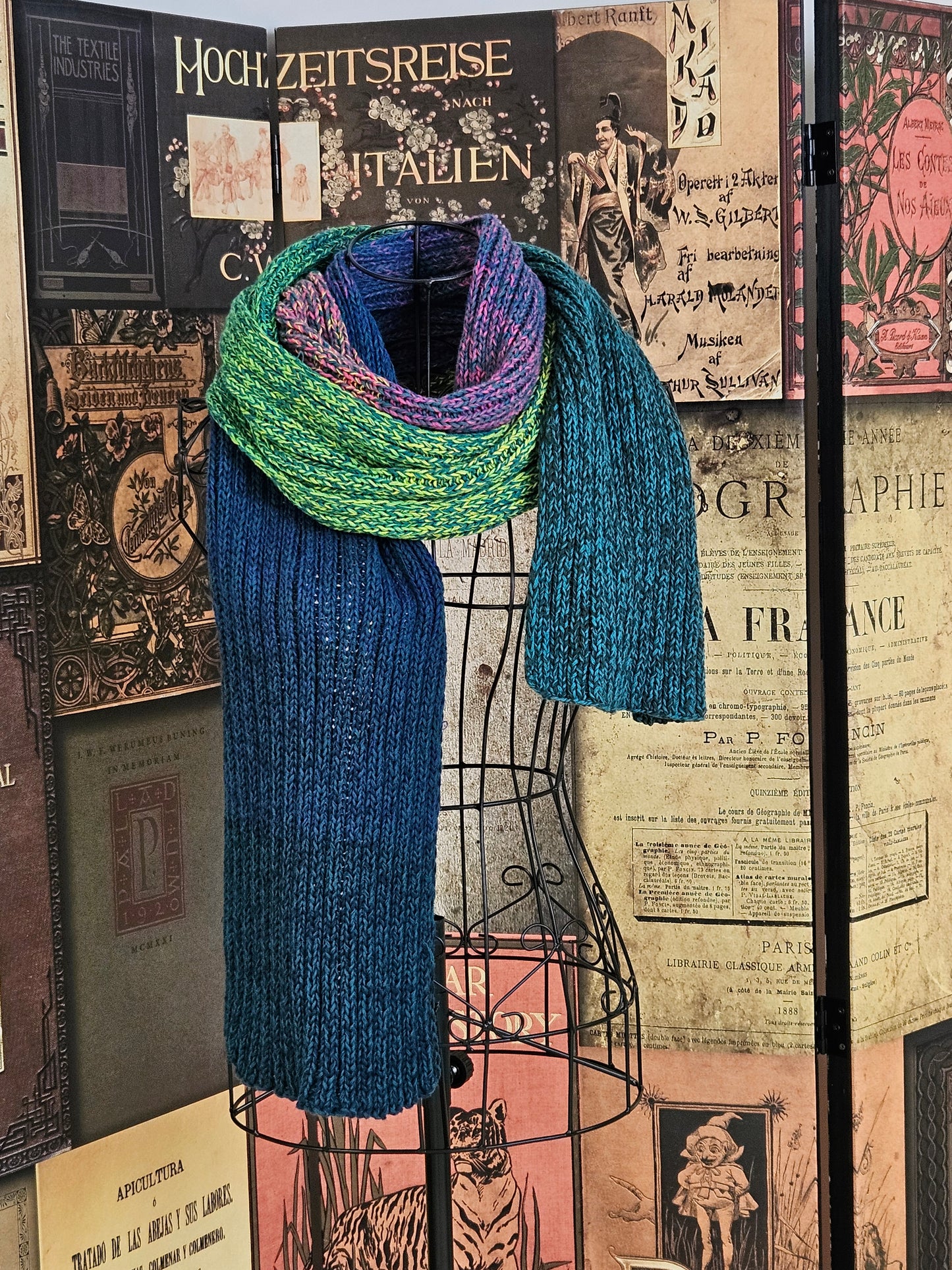Extra long handcrafted cotton scarf "Northern Lights" 100% organic cotton