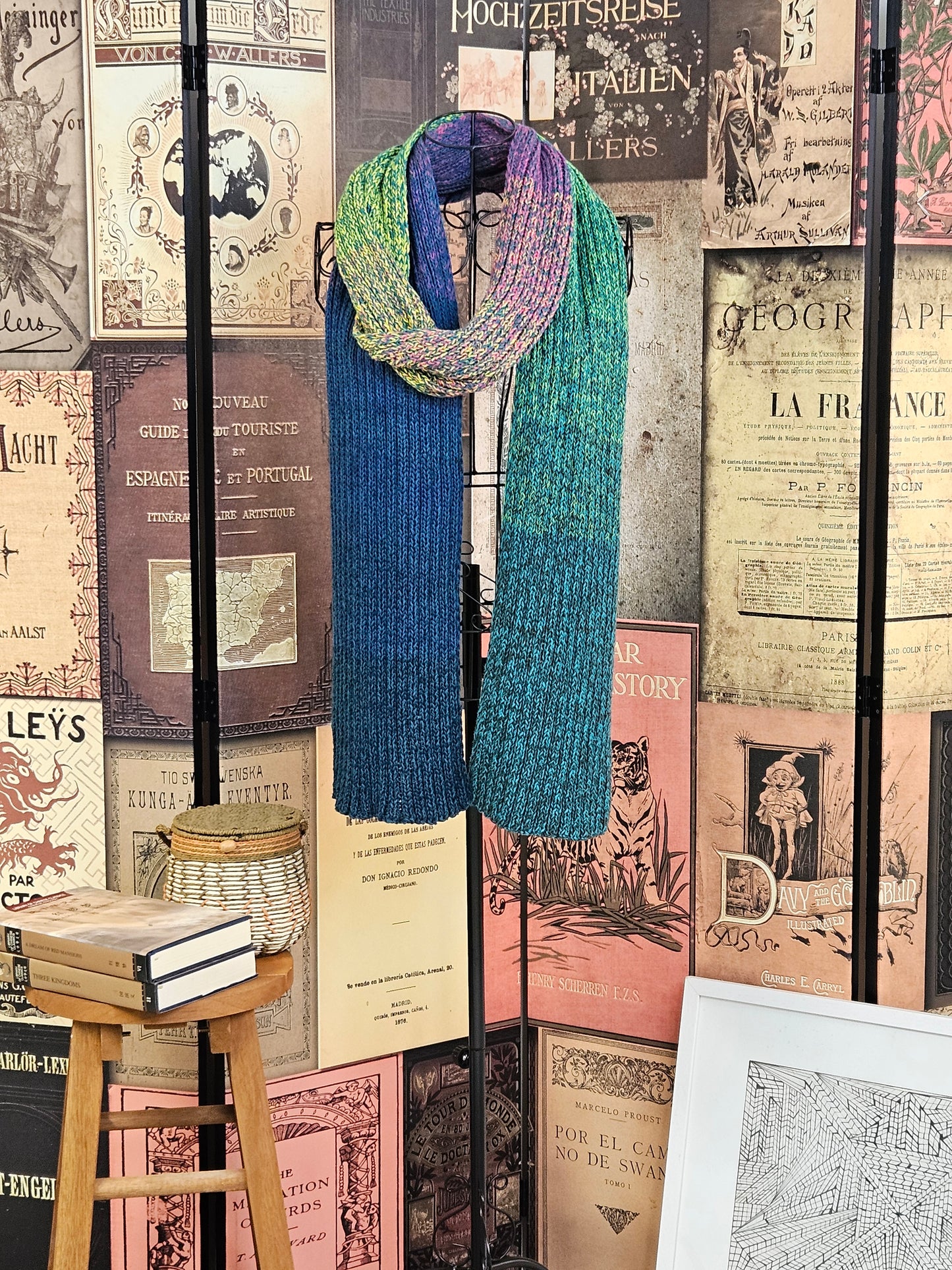 Extra long handcrafted cotton scarf "Northern Lights" 100% organic cotton