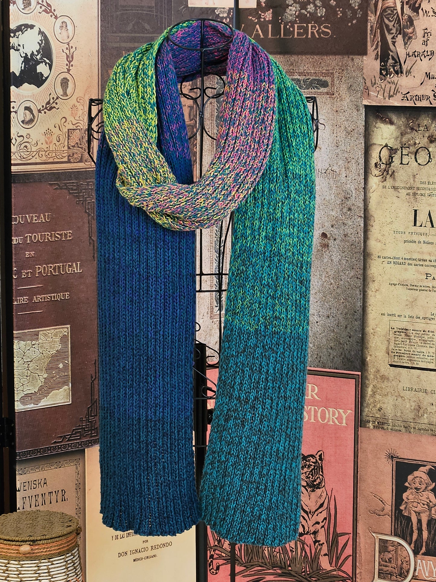 Extra long handcrafted cotton scarf "Northern Lights" 100% organic cotton