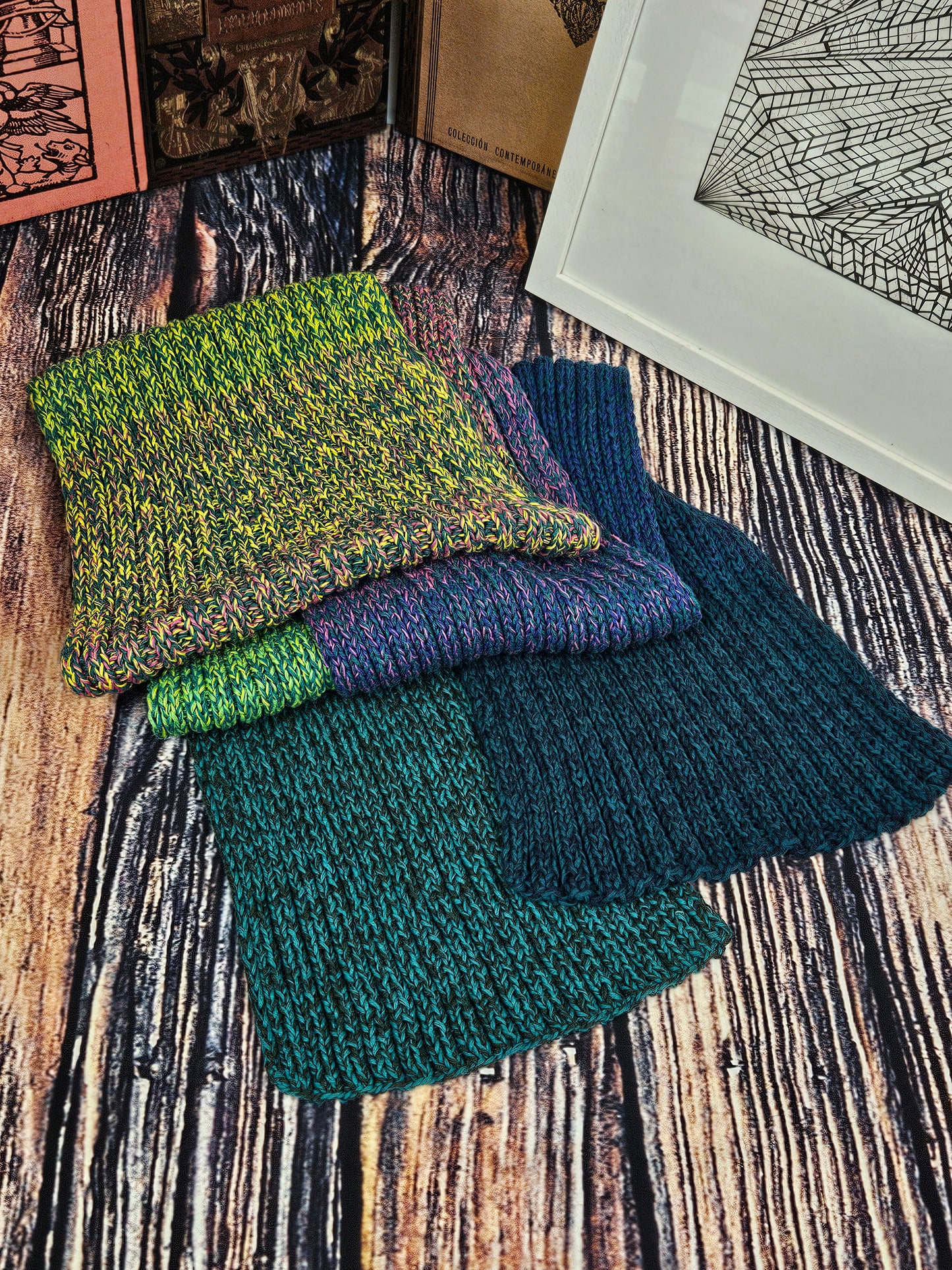 Extra long handcrafted cotton scarf "Northern Lights" 100% organic cotton