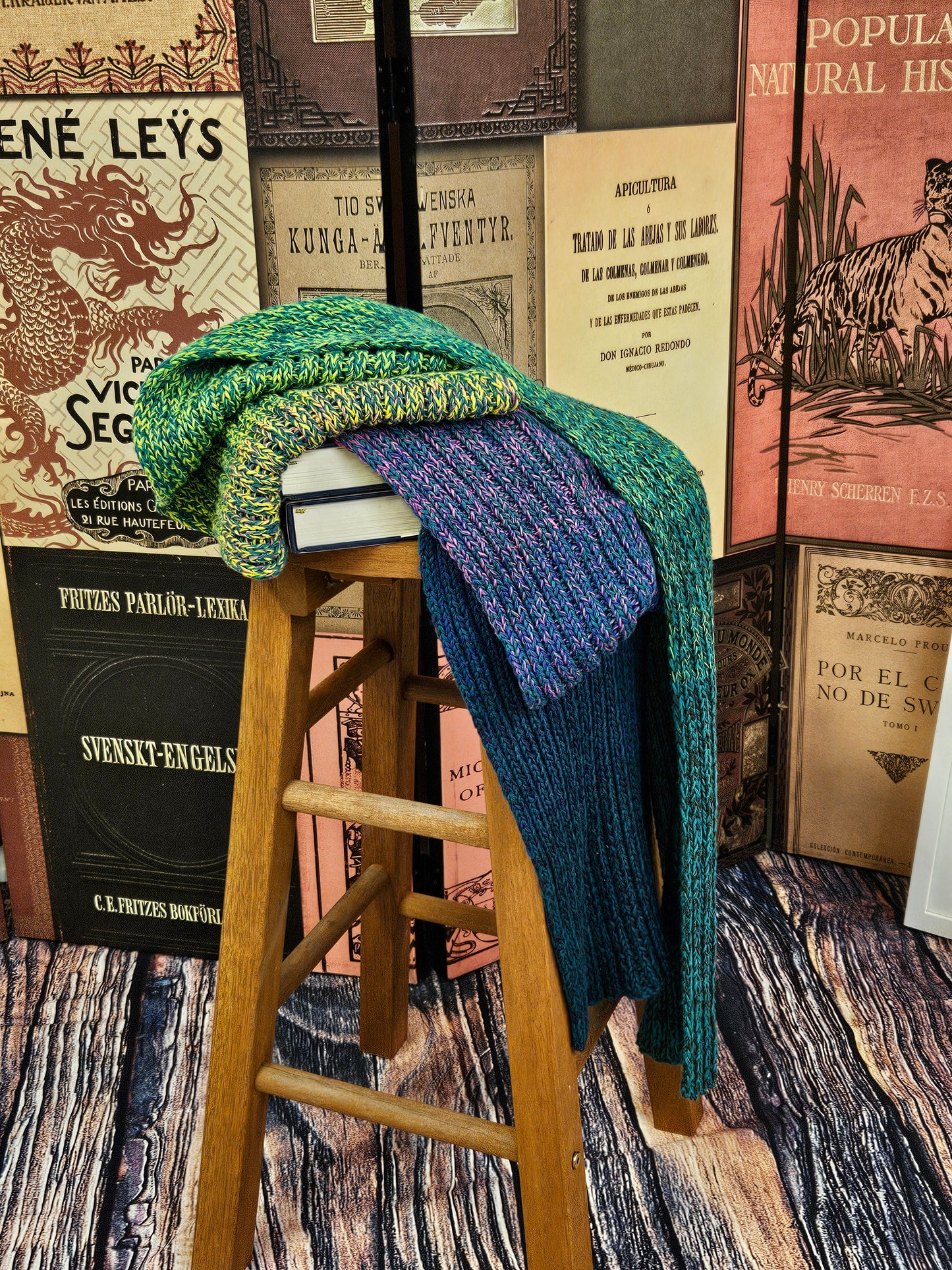Extra long handcrafted cotton scarf "Northern Lights" 100% organic cotton