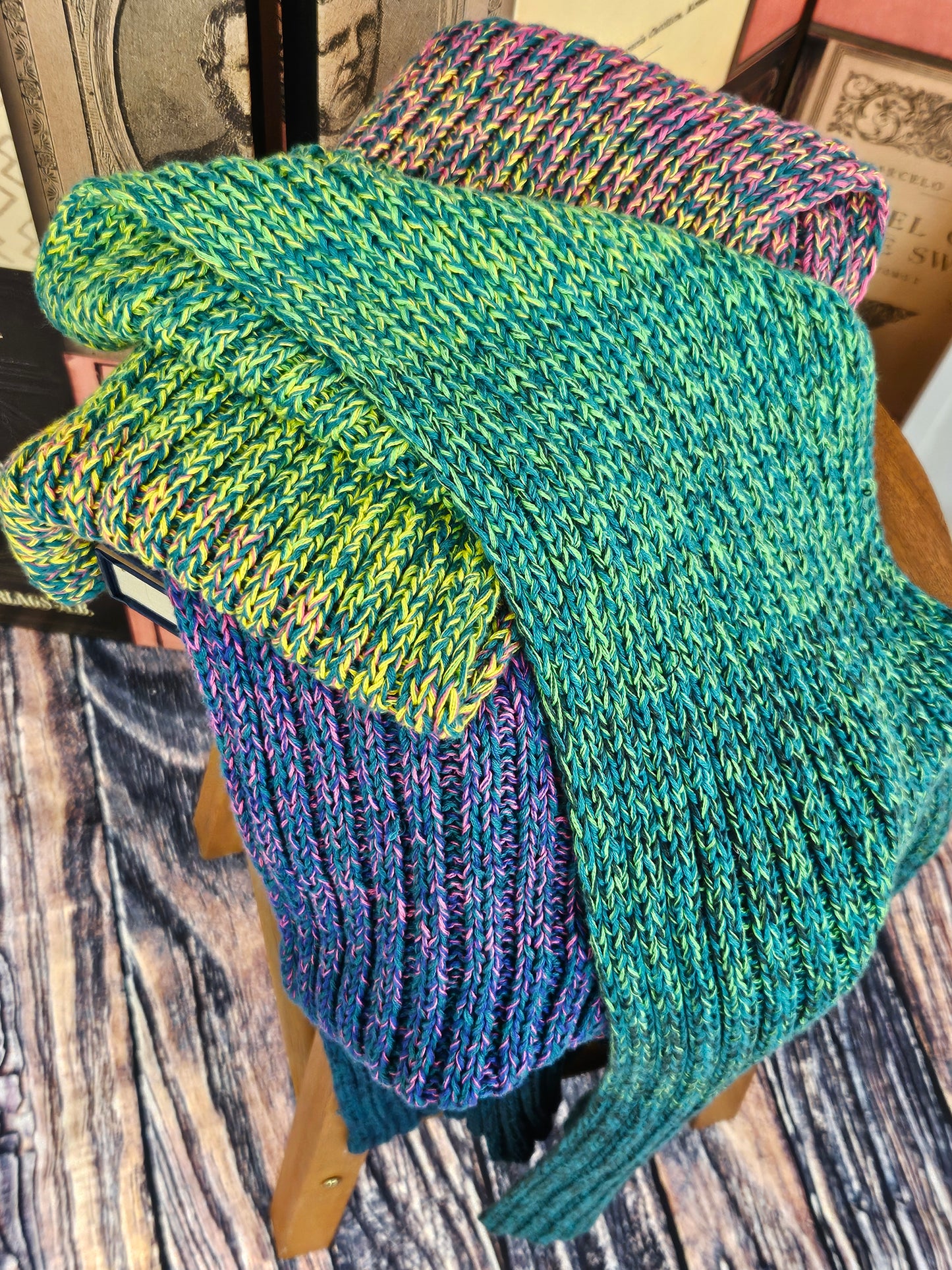 Extra long handcrafted cotton scarf "Northern Lights" 100% organic cotton
