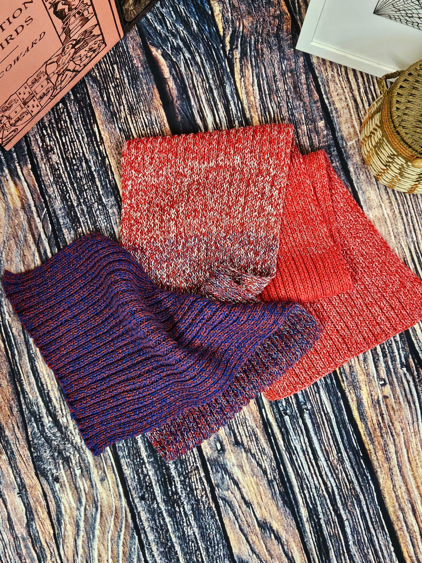 Strawberry and Cornflower Extra long (200cm) handcrafted scarf 100% organic cotton