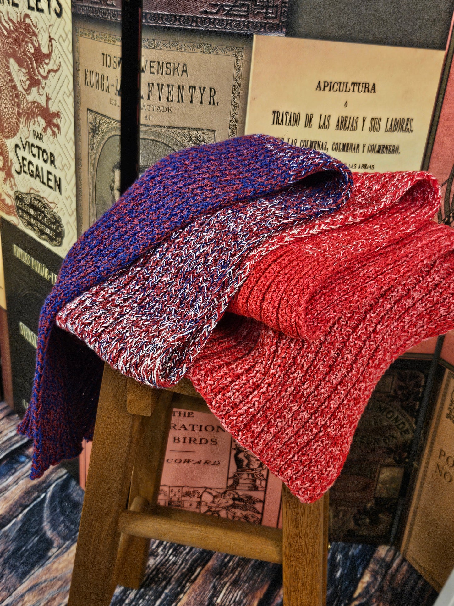 Strawberry and Cornflower Extra long (200cm) handcrafted scarf 100% organic cotton
