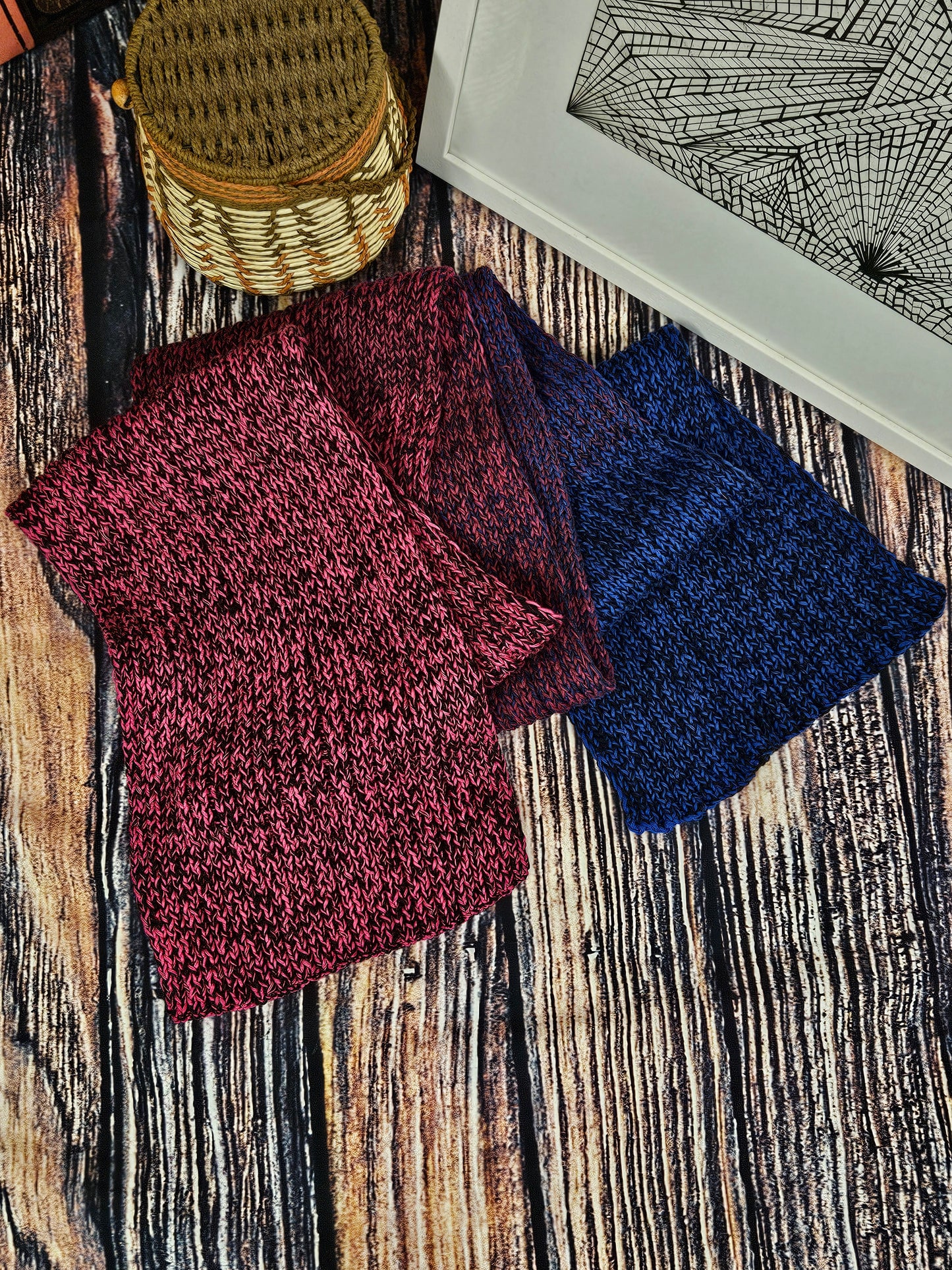 Extra long handcrafted cotton scarf "Duality" 100% organic cotton