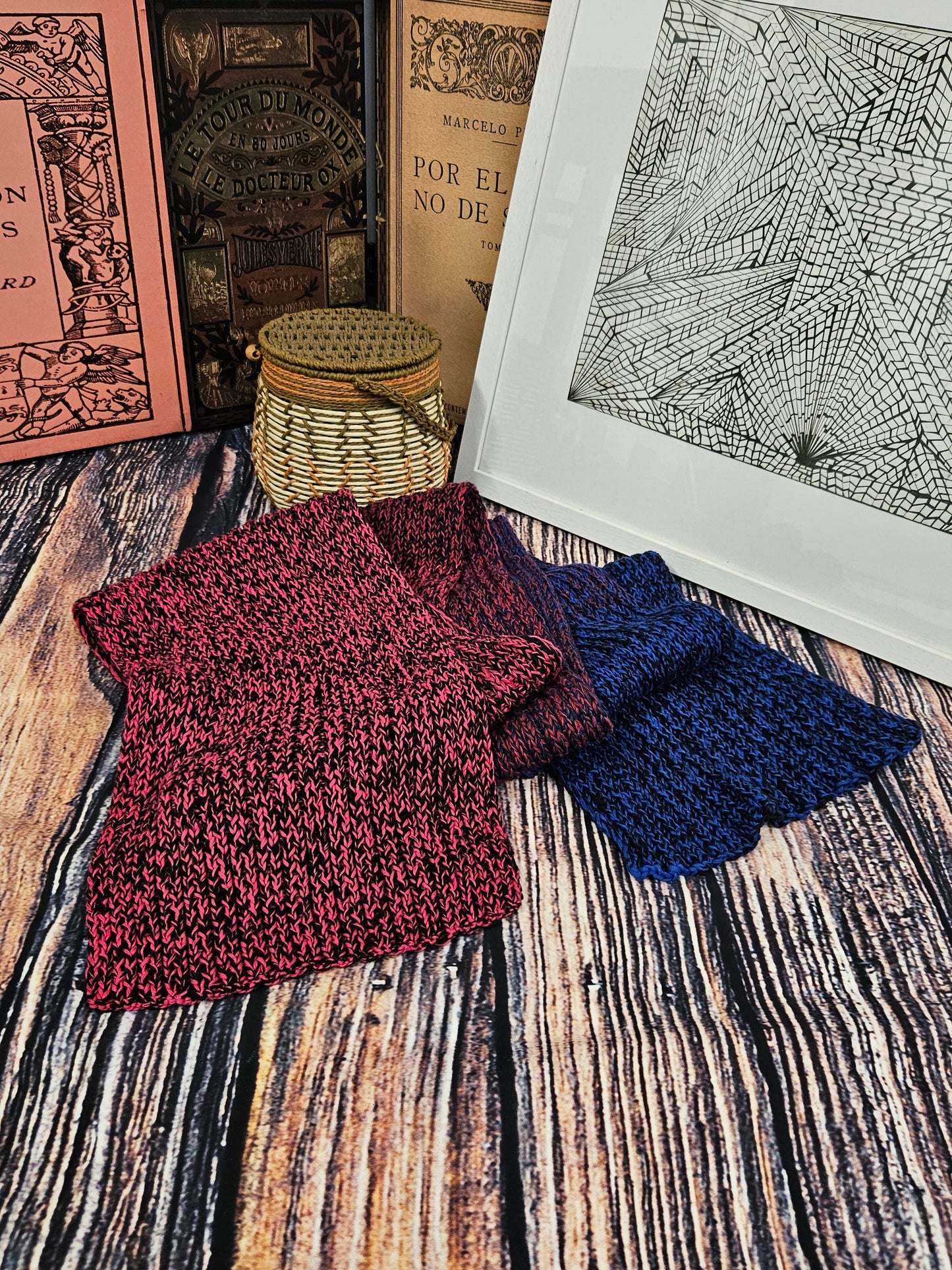 Extra long handcrafted cotton scarf "Duality" 100% organic cotton