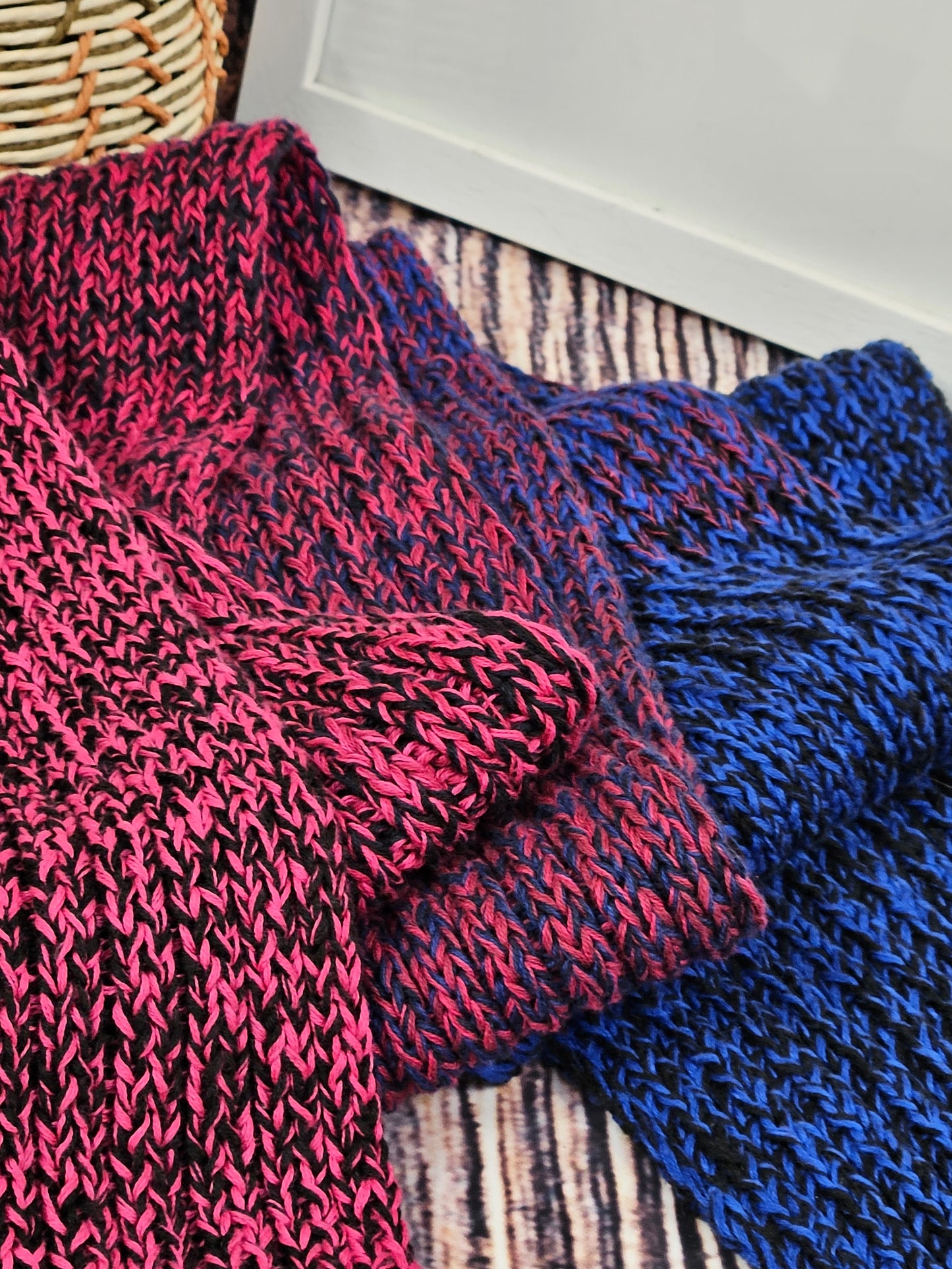 Extra long handcrafted cotton scarf "Duality" 100% organic cotton