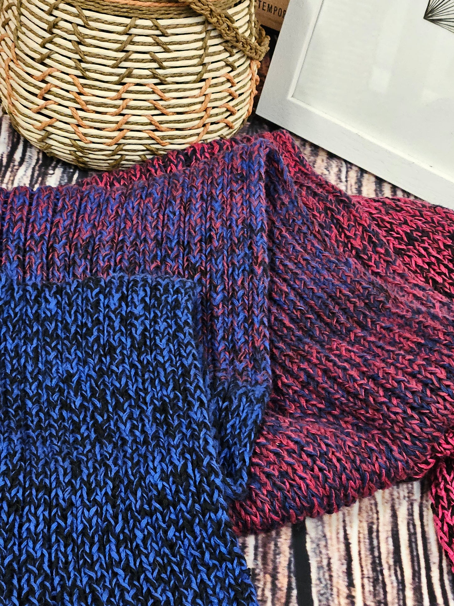 Extra long handcrafted cotton scarf "Duality" 100% organic cotton