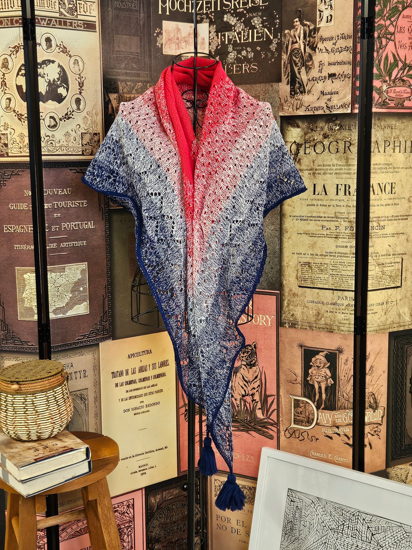 Large triangle handknitted shawl "The Sun above the River"