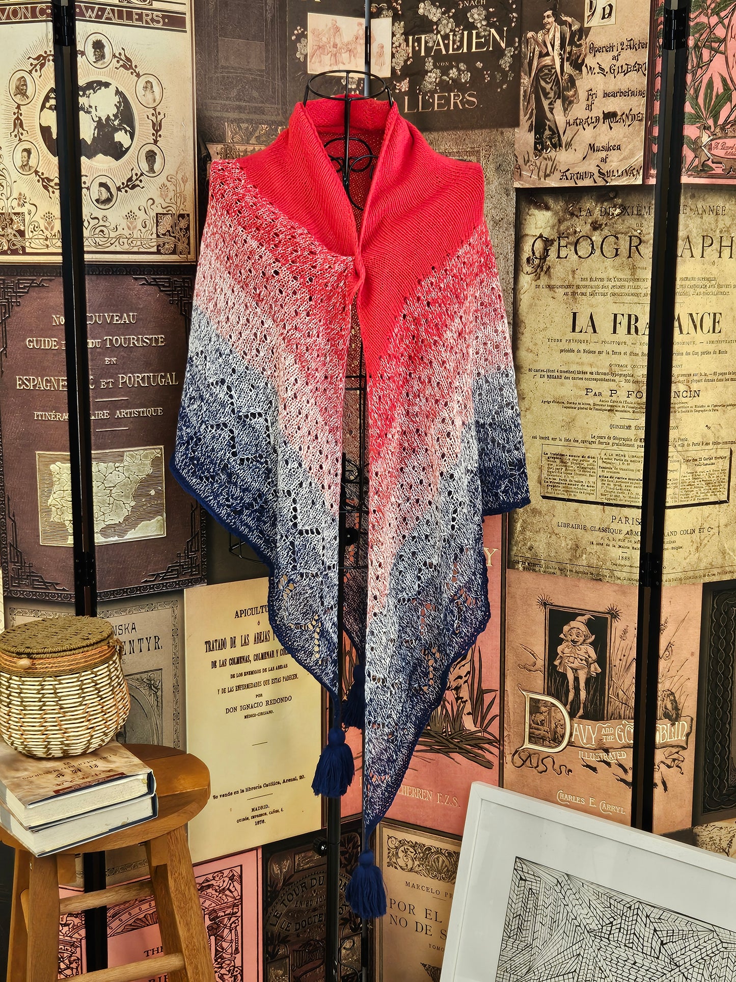 Large triangle handknitted shawl "The Sun above the River"