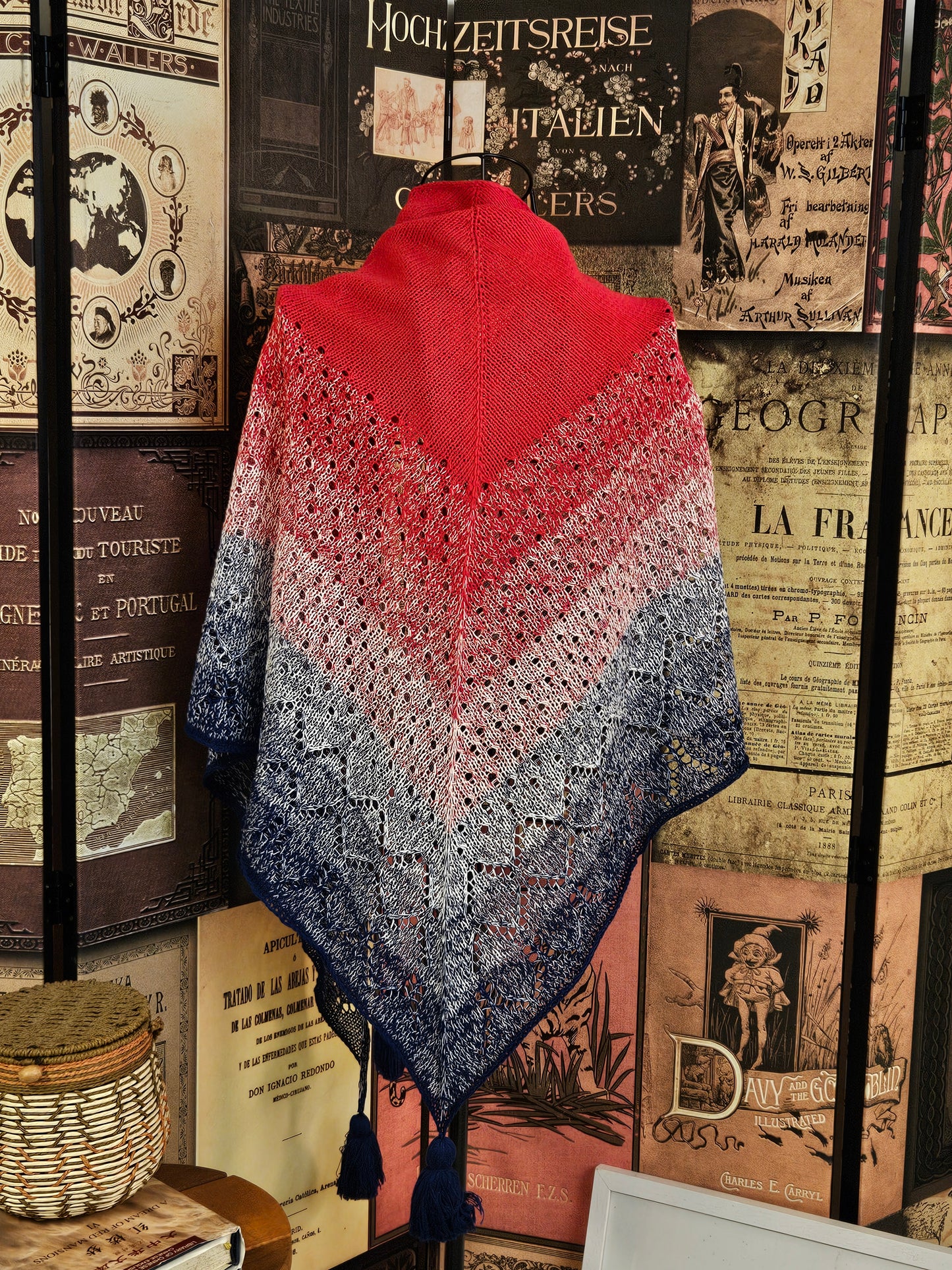 Large triangle handknitted shawl "The Sun above the River"