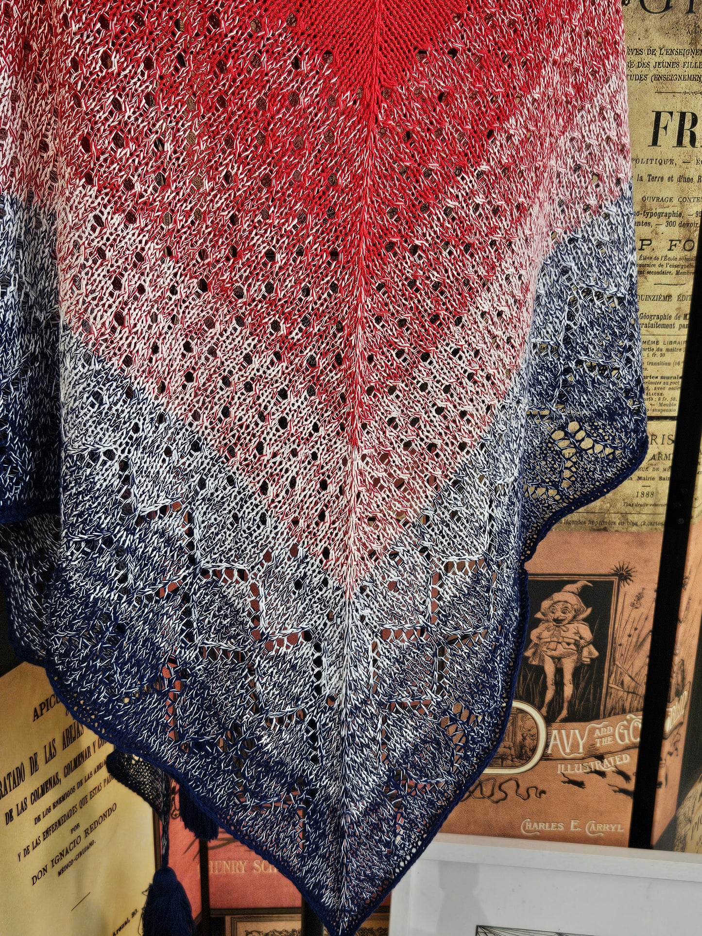 Large triangle handknitted shawl "The Sun above the River"