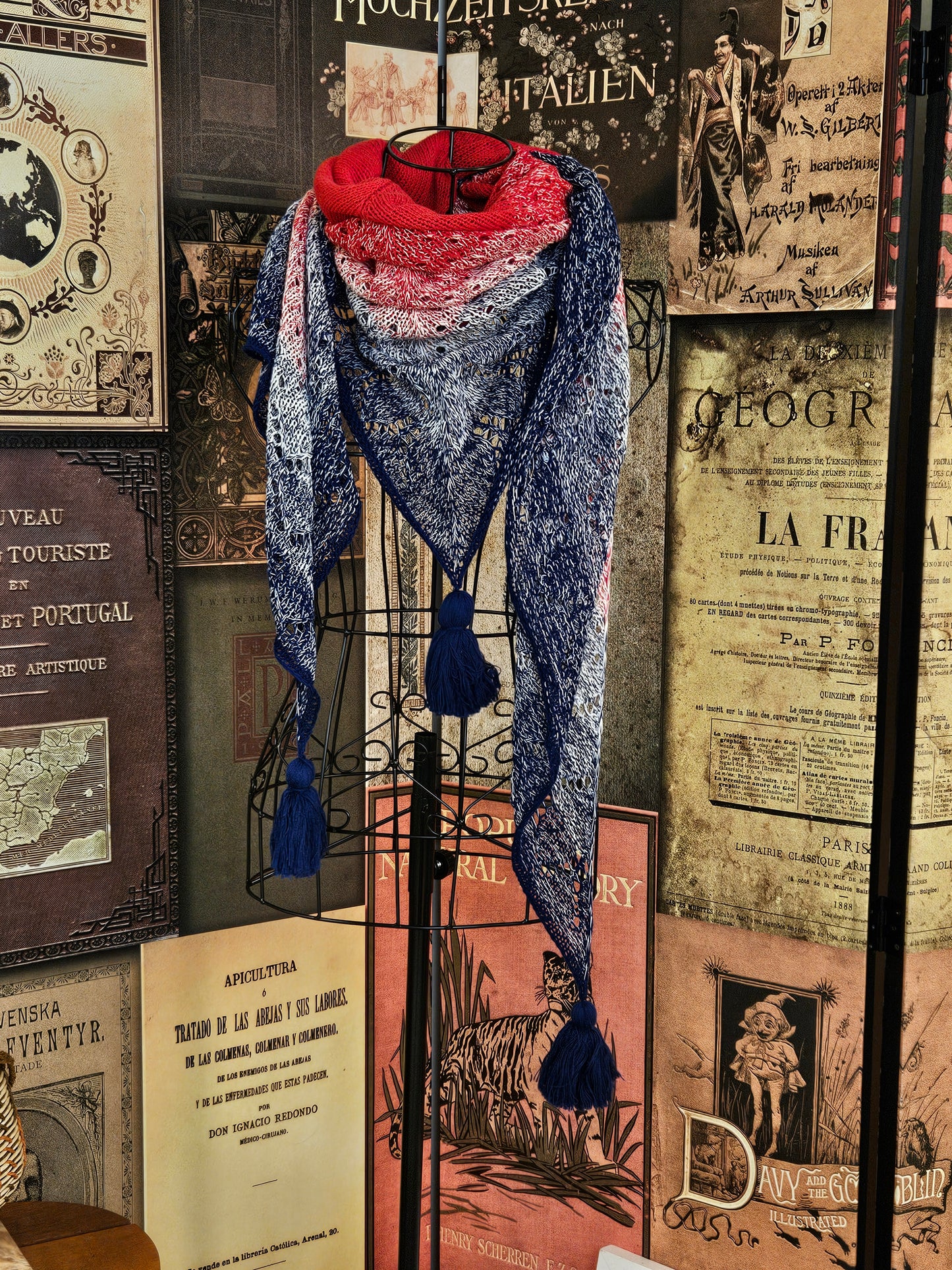 Large triangle handknitted shawl "The Sun above the River"