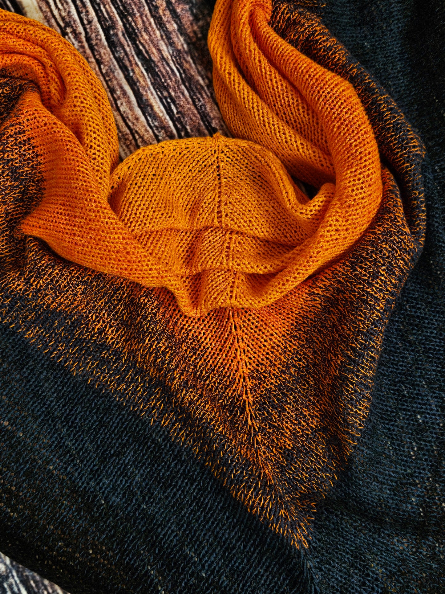 Large triangle handknitted shawl "Embers"