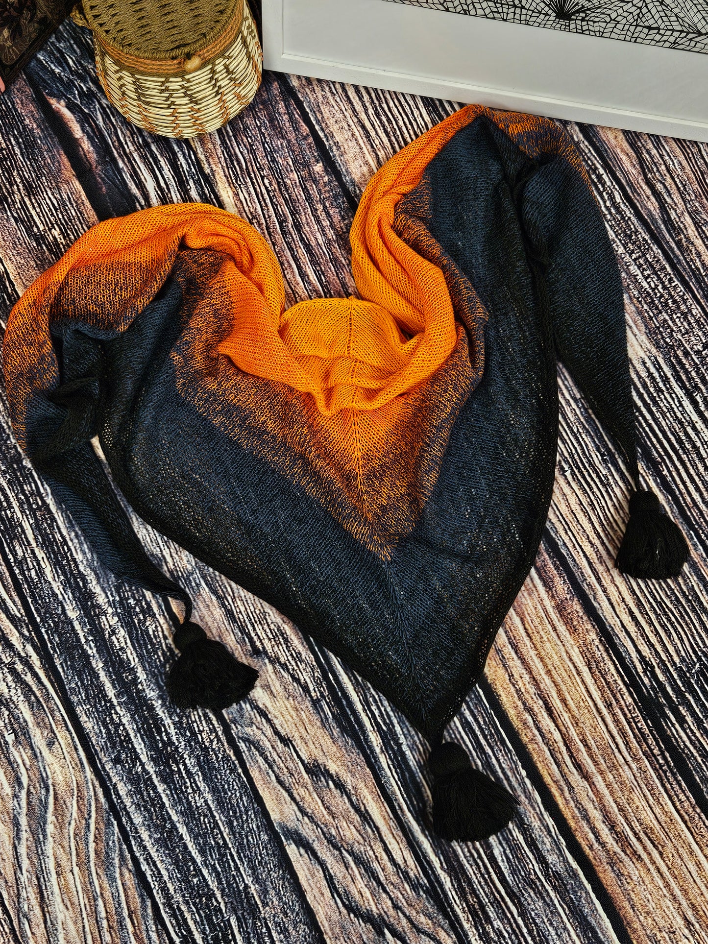 Large triangle handknitted shawl "Embers"