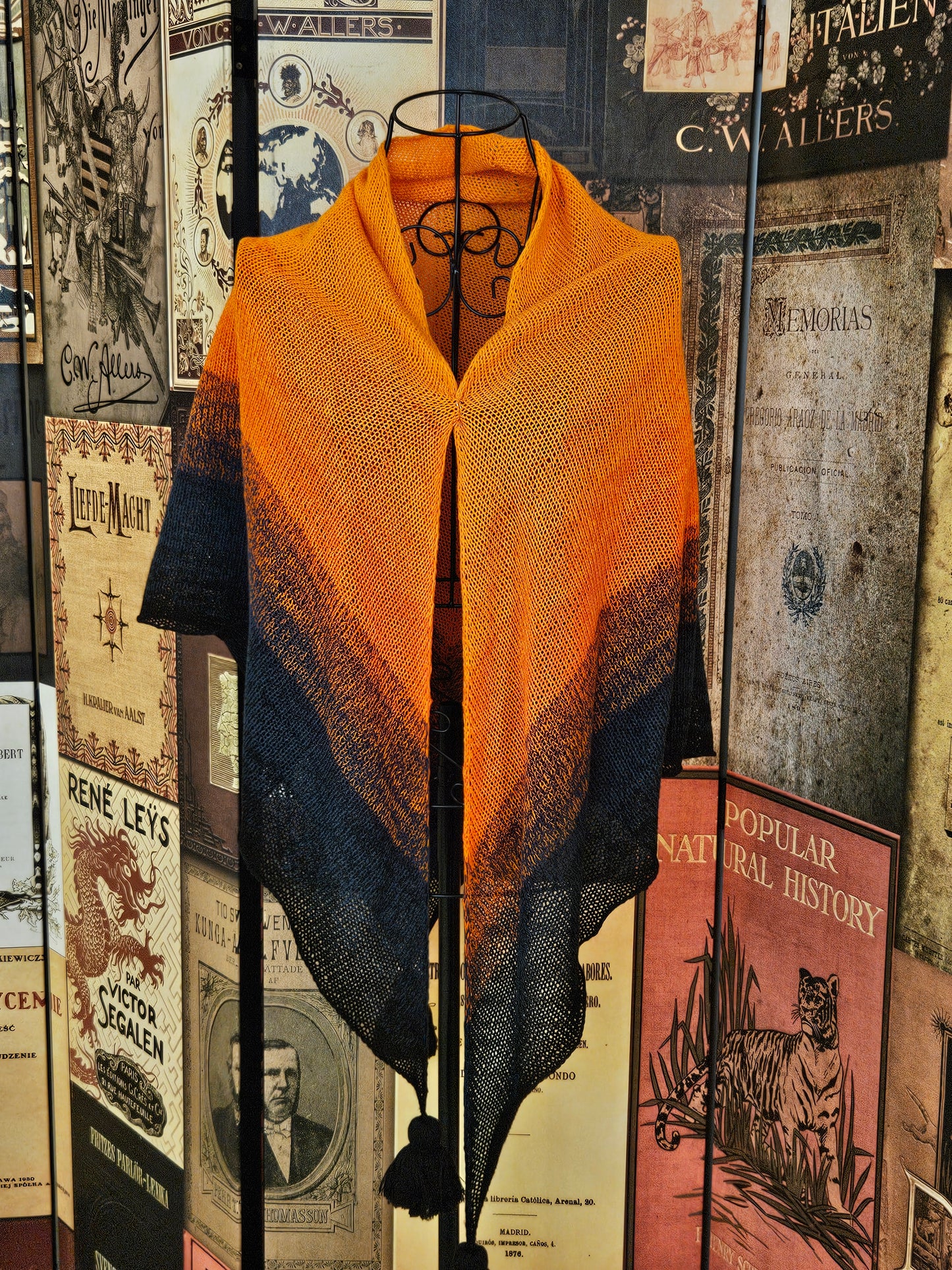 Large triangle handknitted shawl "Embers"