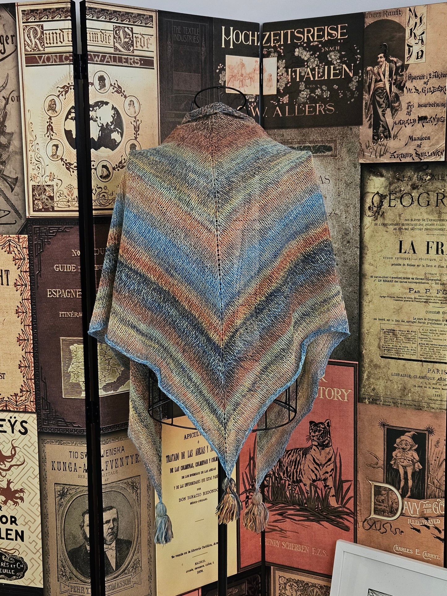 Large Triangle Handknitted Shawl "Spring Sky"