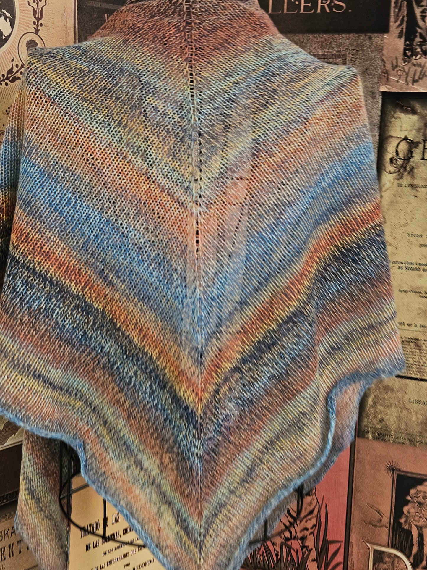 Large Triangle Handknitted Shawl "Spring Sky"