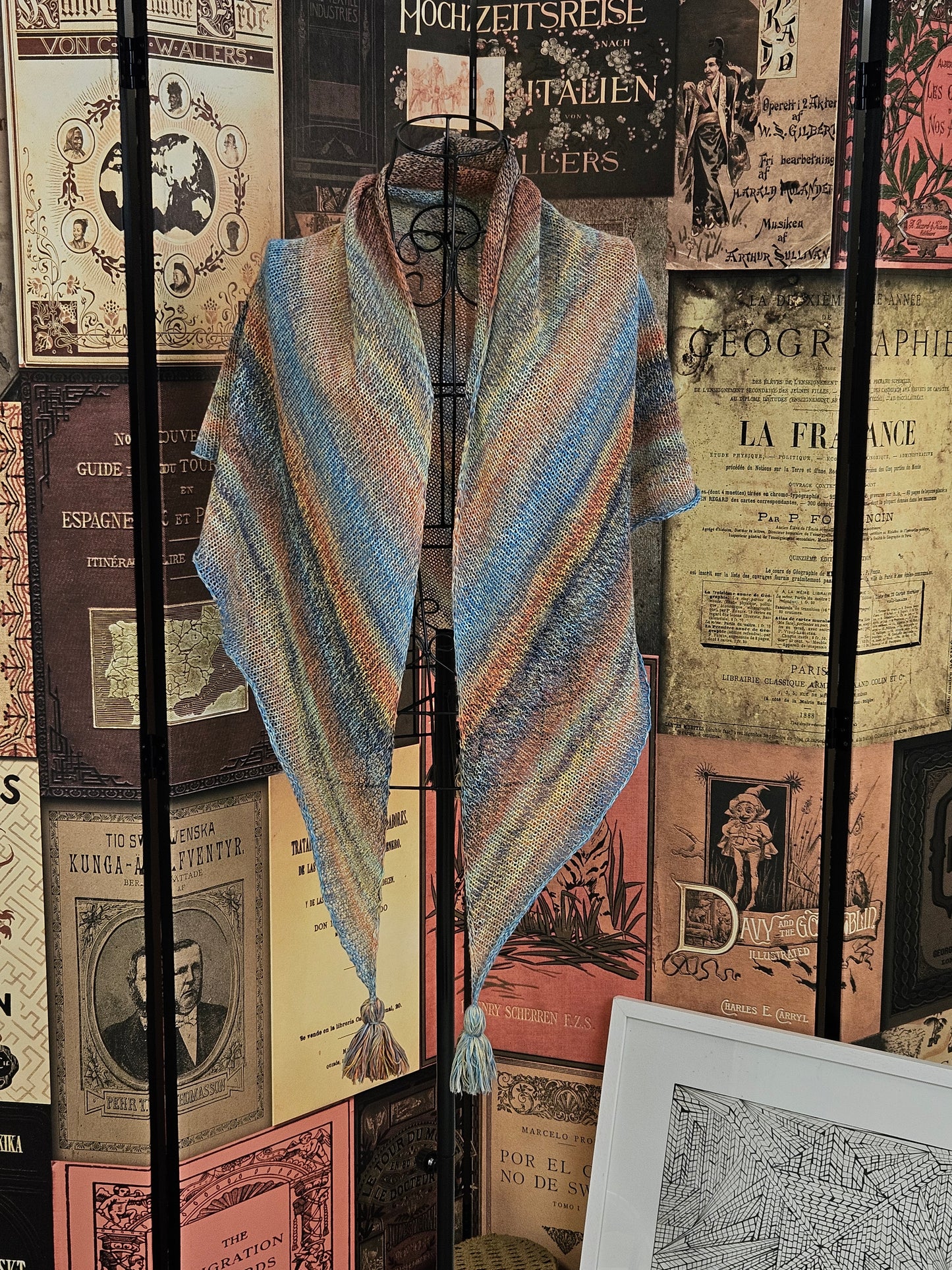 Large Triangle Handknitted Shawl "Spring Sky"