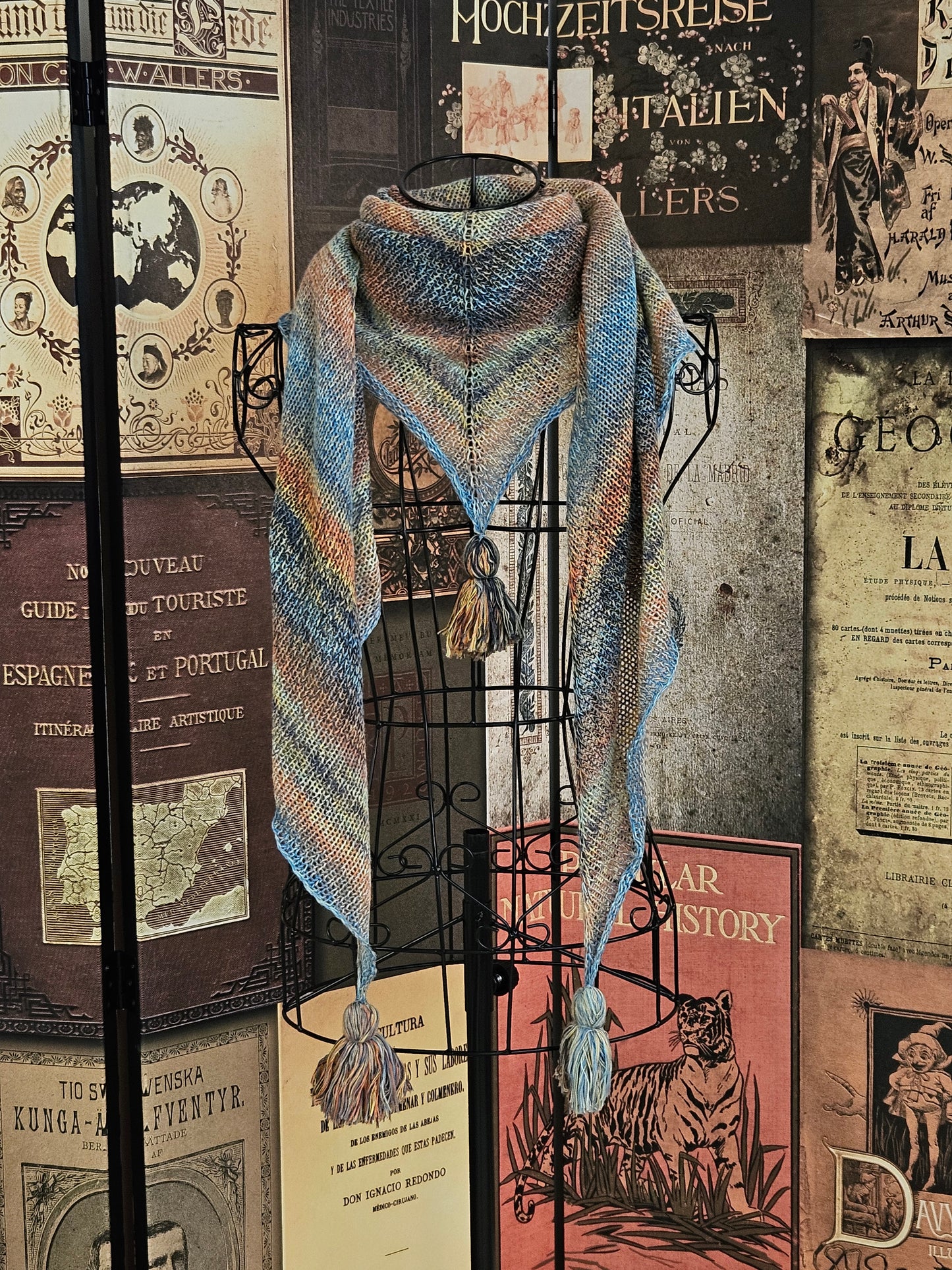 Large Triangle Handknitted Shawl "Spring Sky"