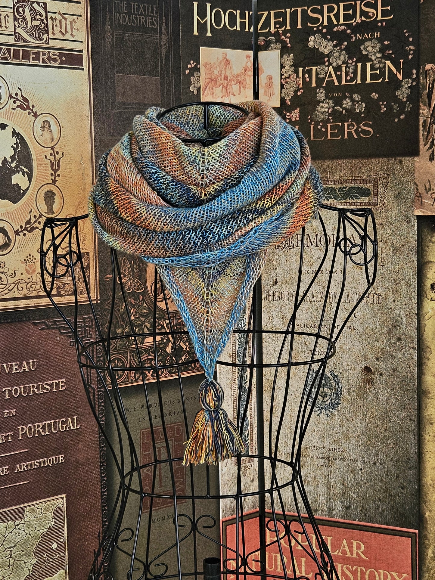 Large Triangle Handknitted Shawl "Spring Sky"