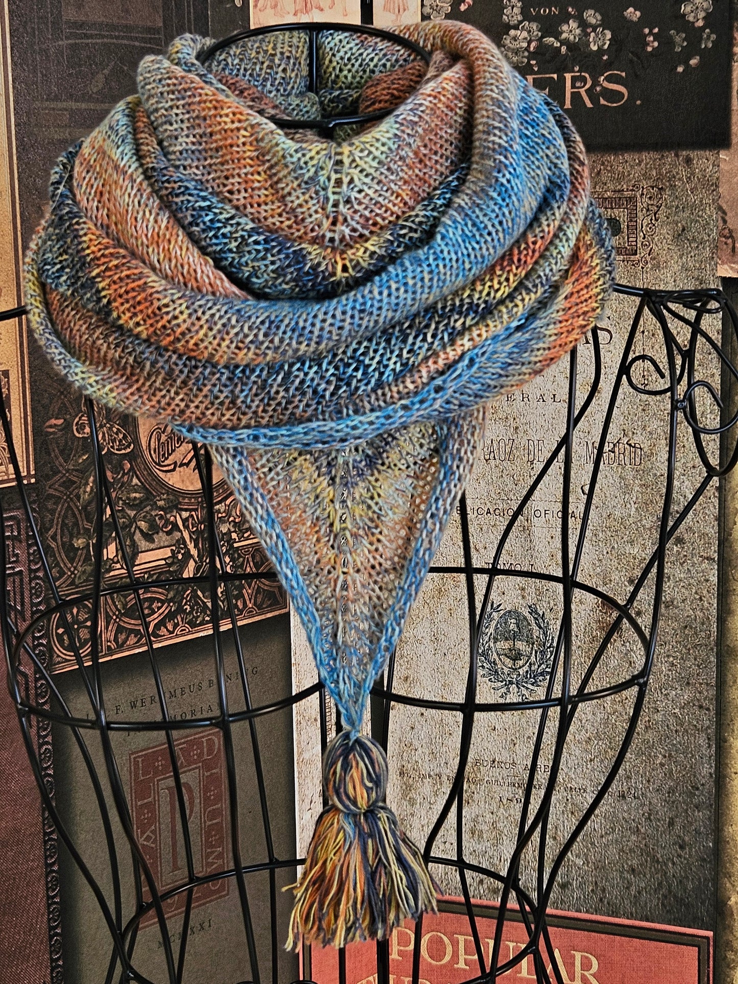 Large Triangle Handknitted Shawl "Spring Sky"