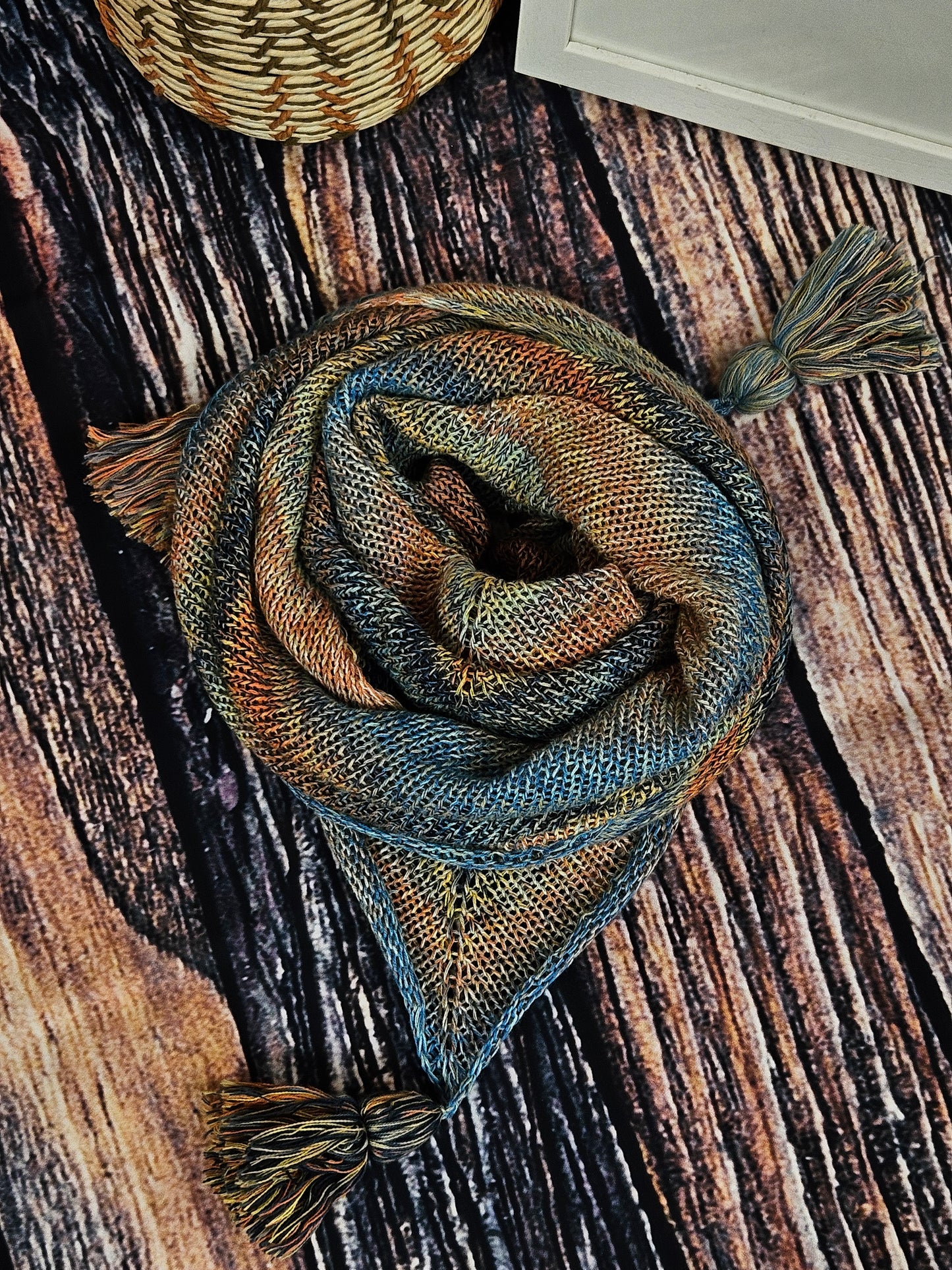 Large Triangle Handknitted Shawl "Spring Sky"