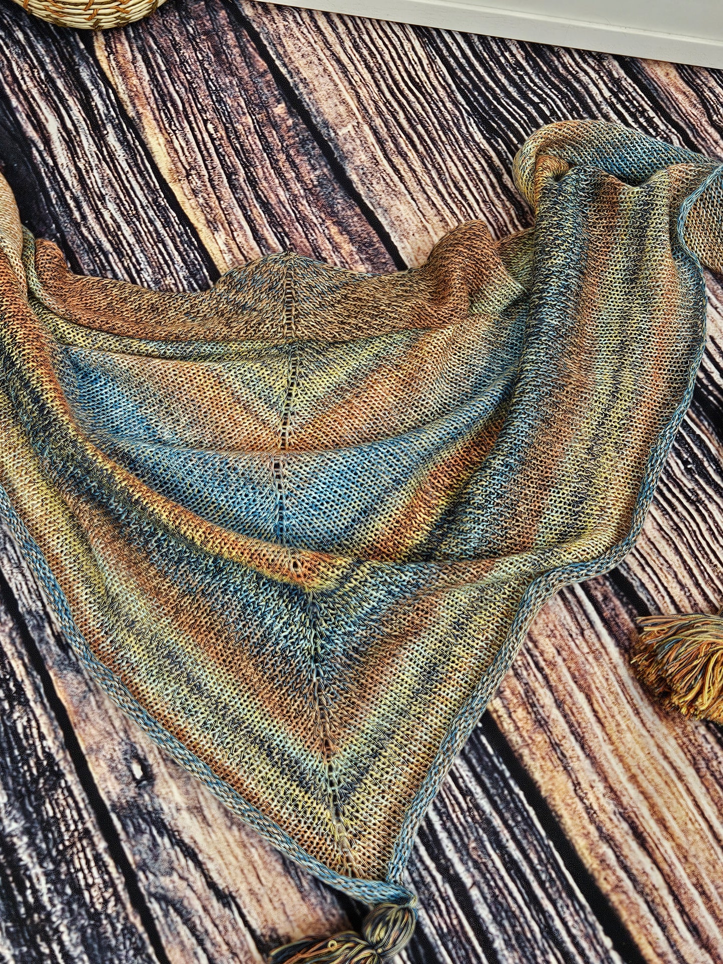 Large Triangle Handknitted Shawl "Spring Sky"