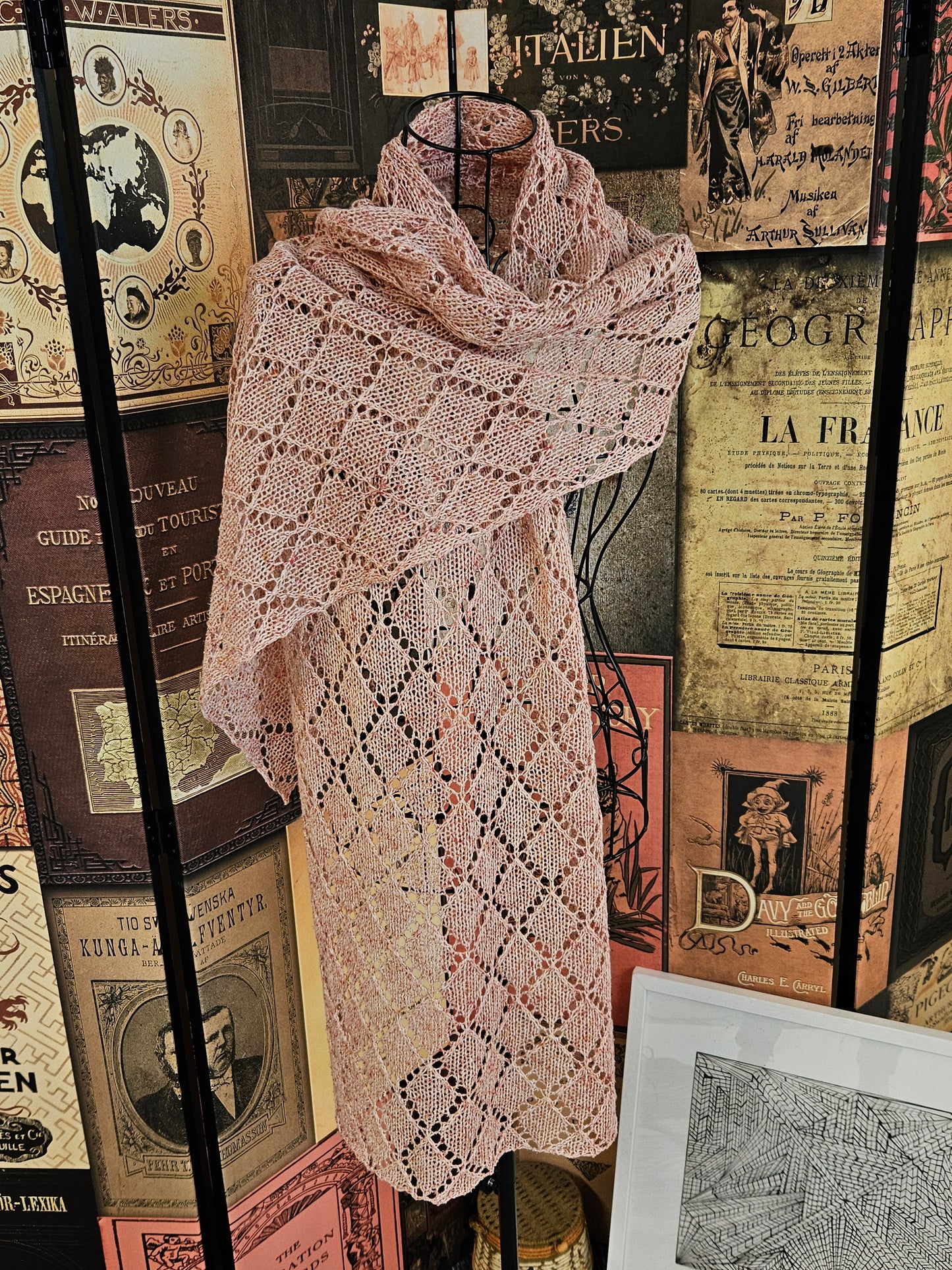 Long Lacy handcrafted cotton scarf "First Blush" 100% organic cotton