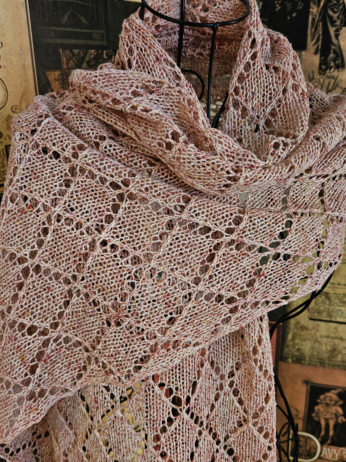 Long Lacy handcrafted cotton scarf "First Blush" 100% organic cotton