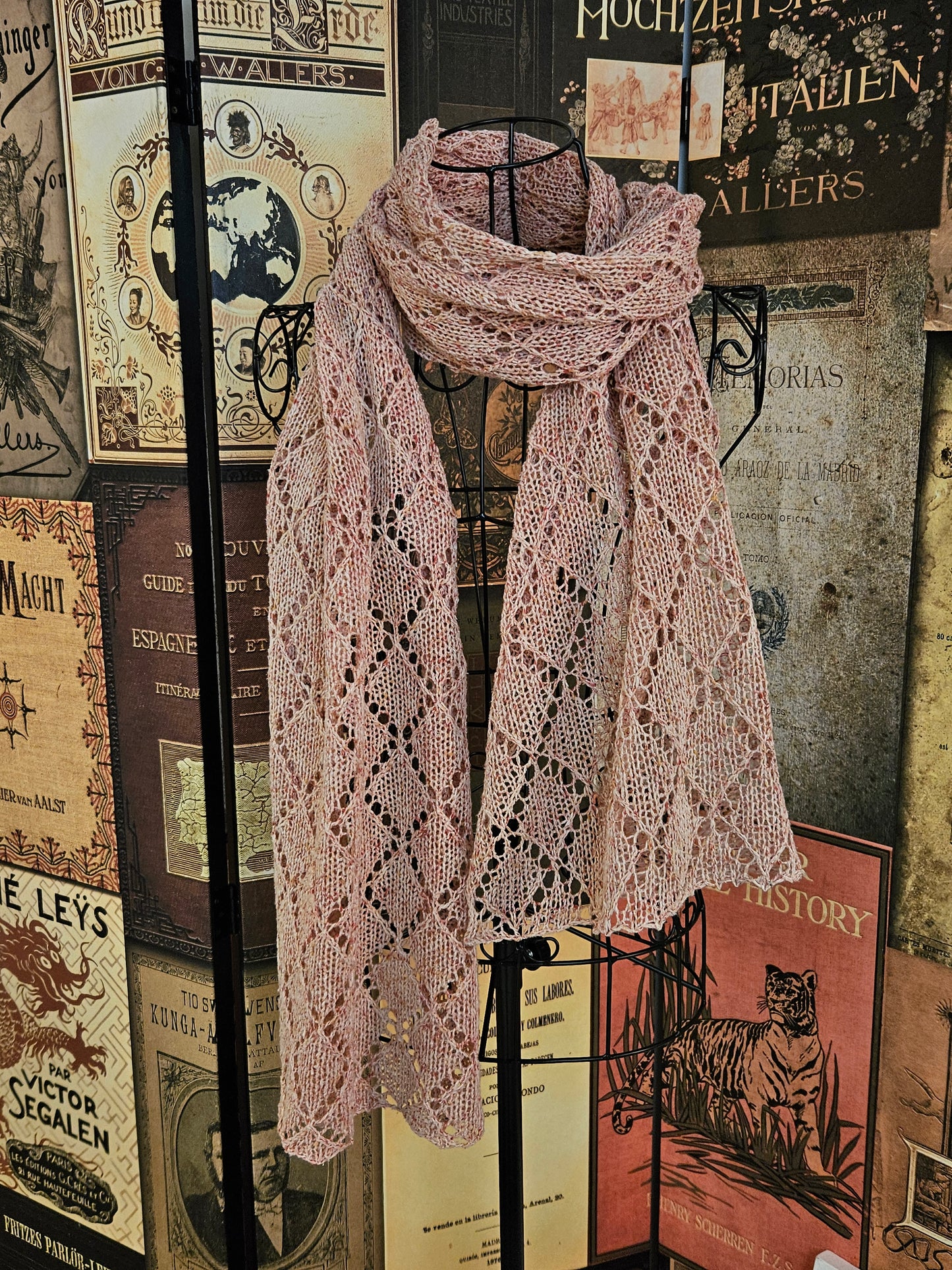 Long Lacy handcrafted cotton scarf "First Blush" 100% organic cotton