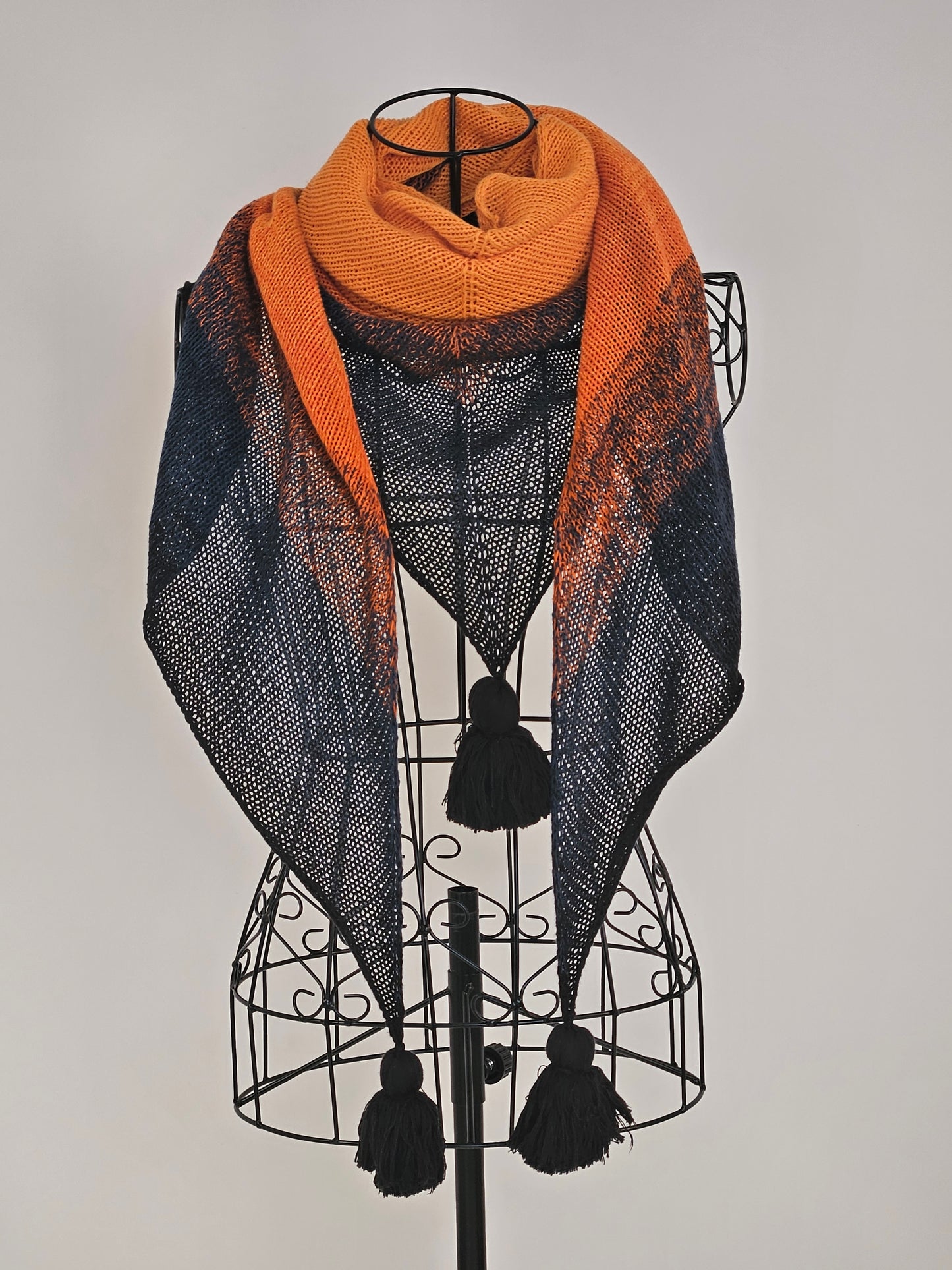 Large triangle handknitted shawl "Embers"