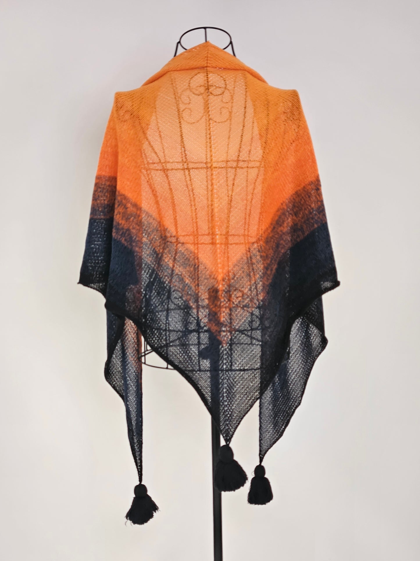 Large triangle handknitted shawl "Embers"
