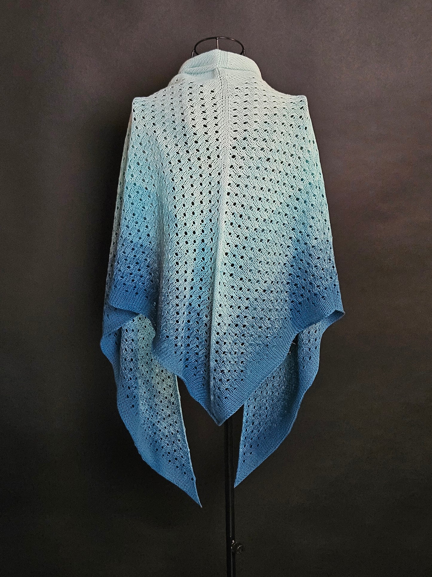 Large triangle handknitted shawl "Blue Lava" 100% organic cotton