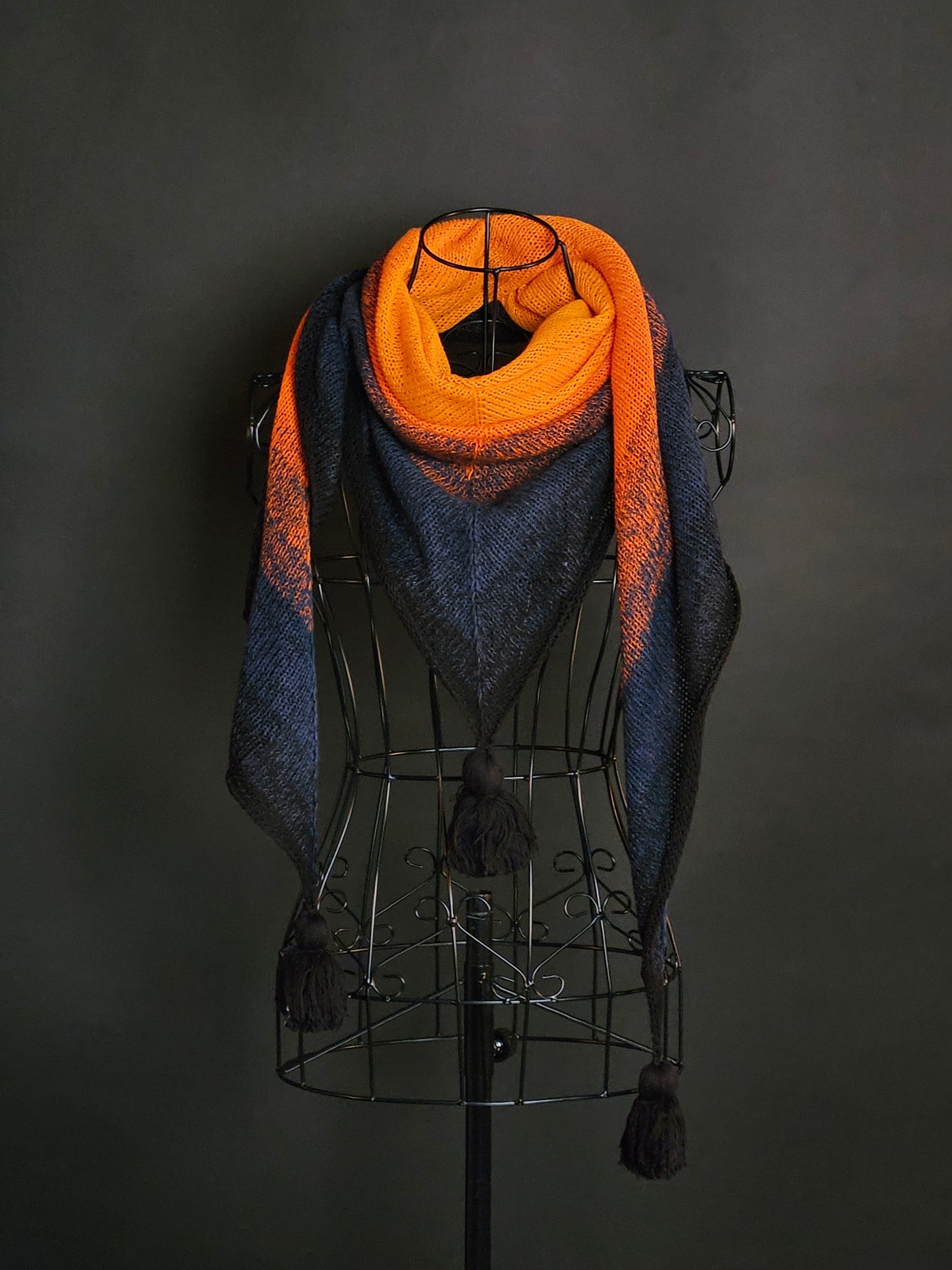 Large triangle handknitted shawl "Embers"