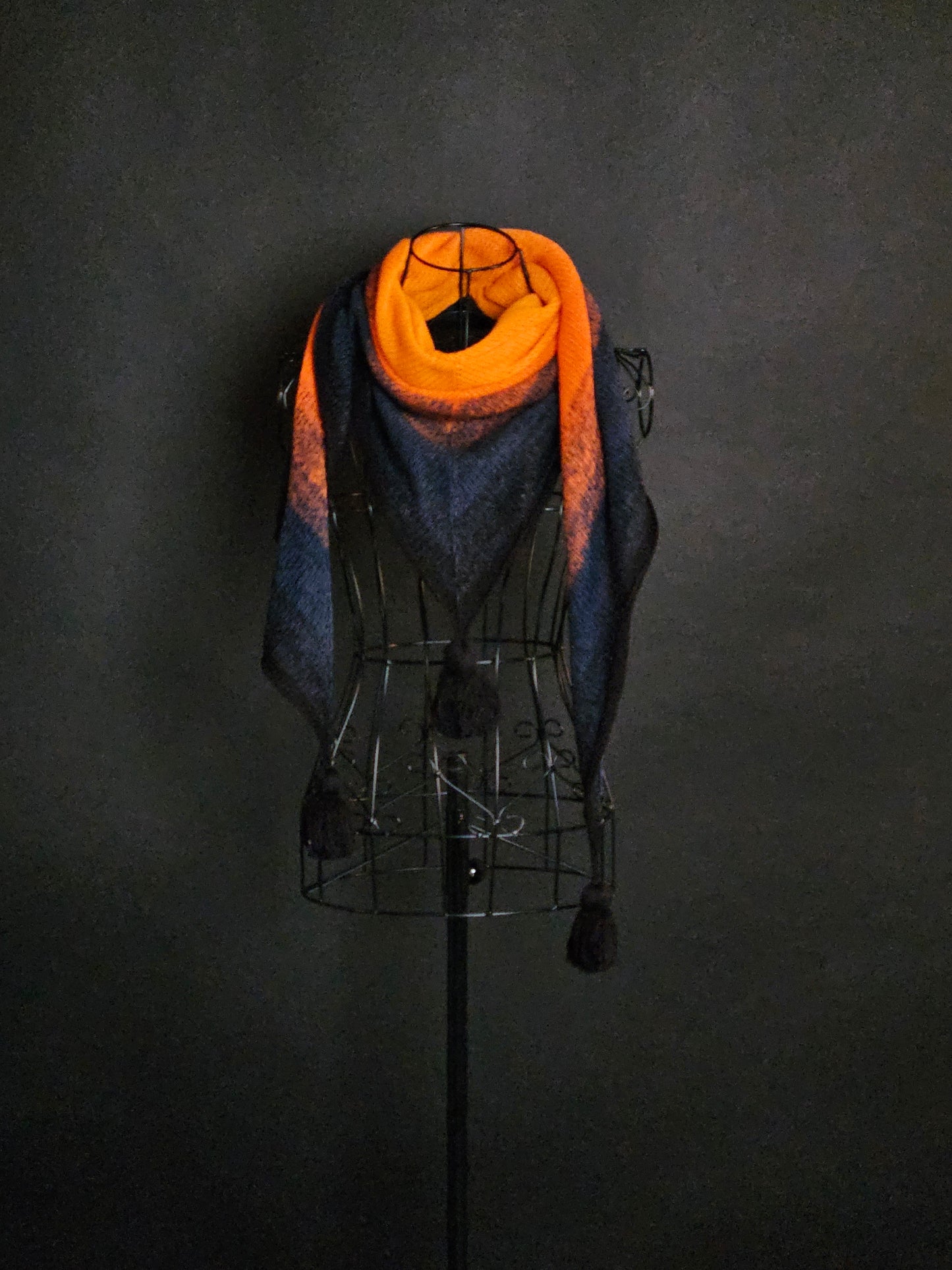 Large triangle handknitted shawl "Embers"