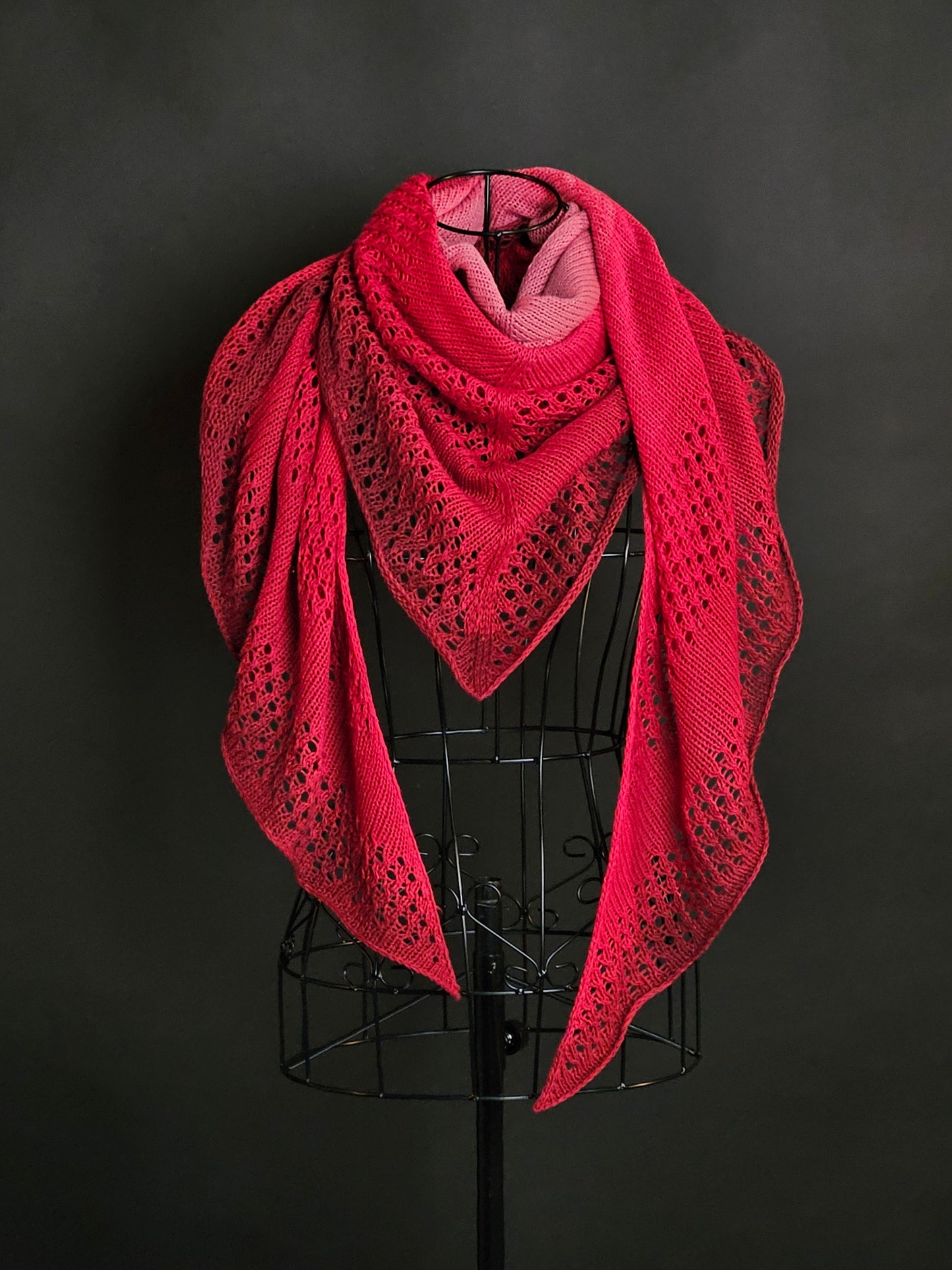 Large triangle handknitted shawl "Red Apple Moon"