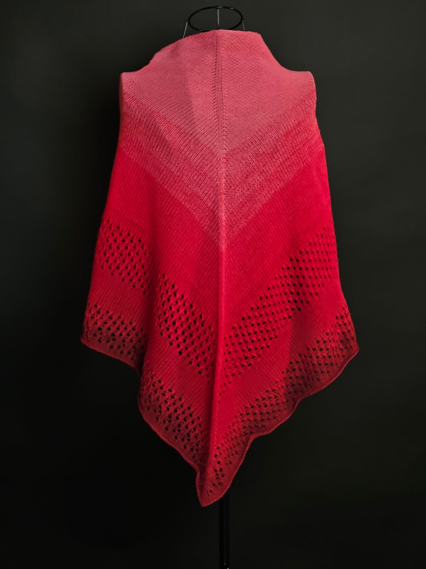 Large triangle handknitted shawl "Red Apple Moon"