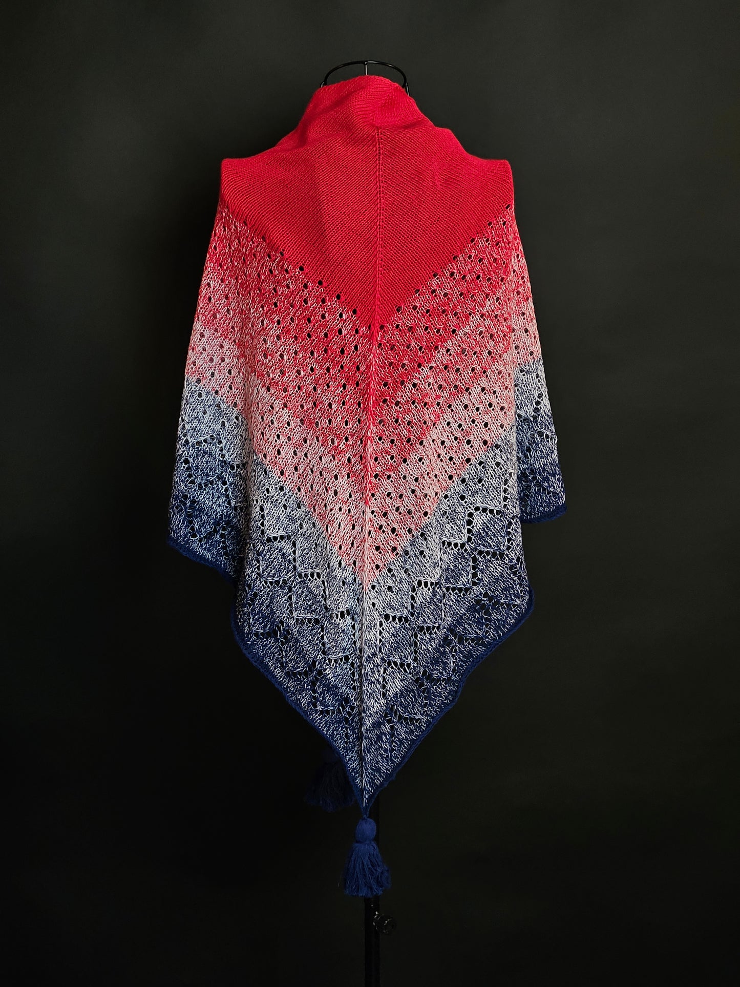 Large triangle handknitted shawl "The Sun above the River"